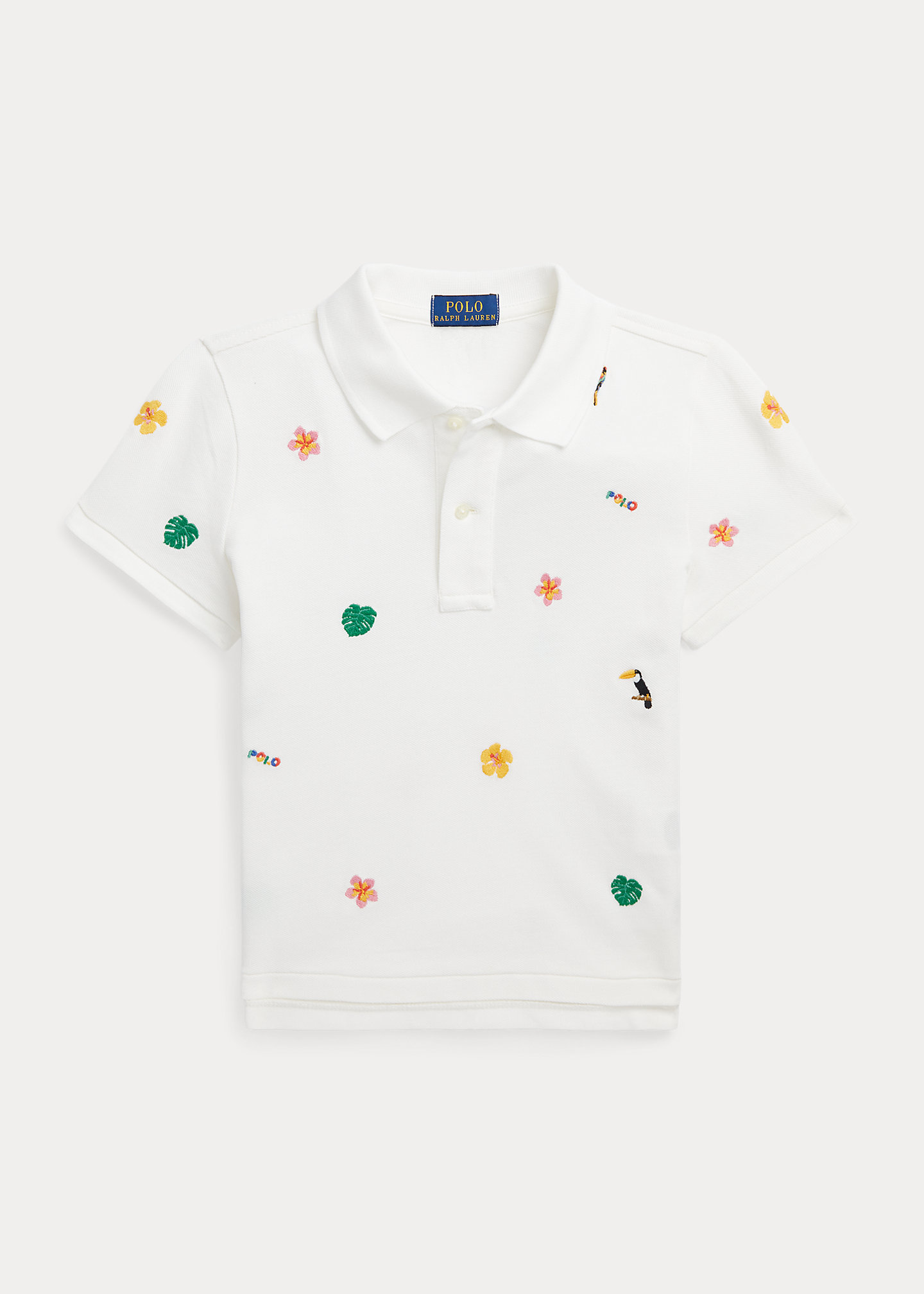 Tropical-Embroidery Mesh Boxy Polo Shirt