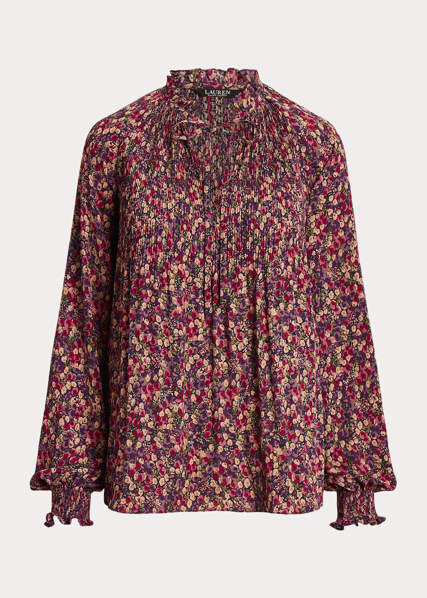 Floral Pleated Georgette Tie-Neck Blouse
