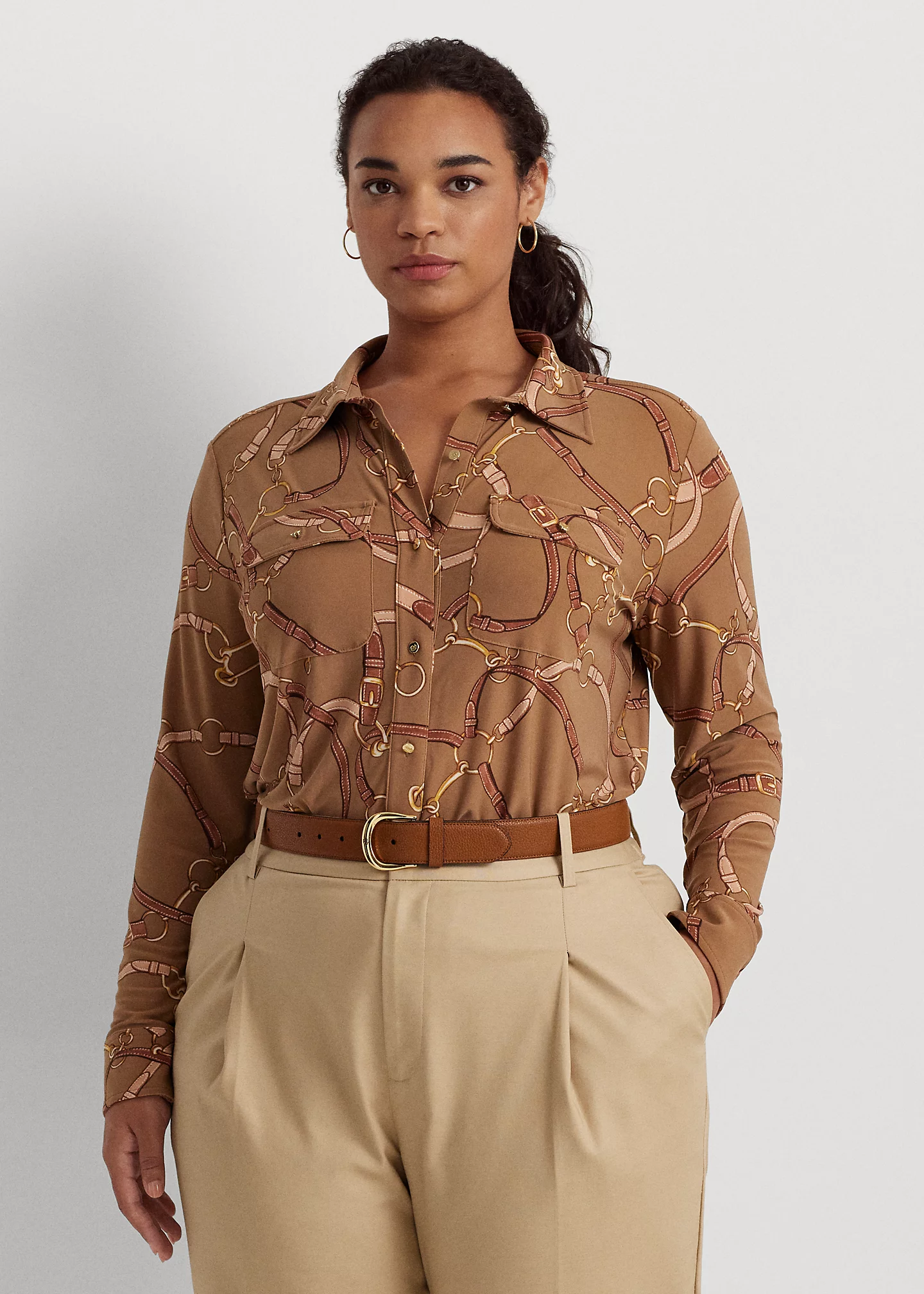 Belting-Print Stretch Jersey Shirt