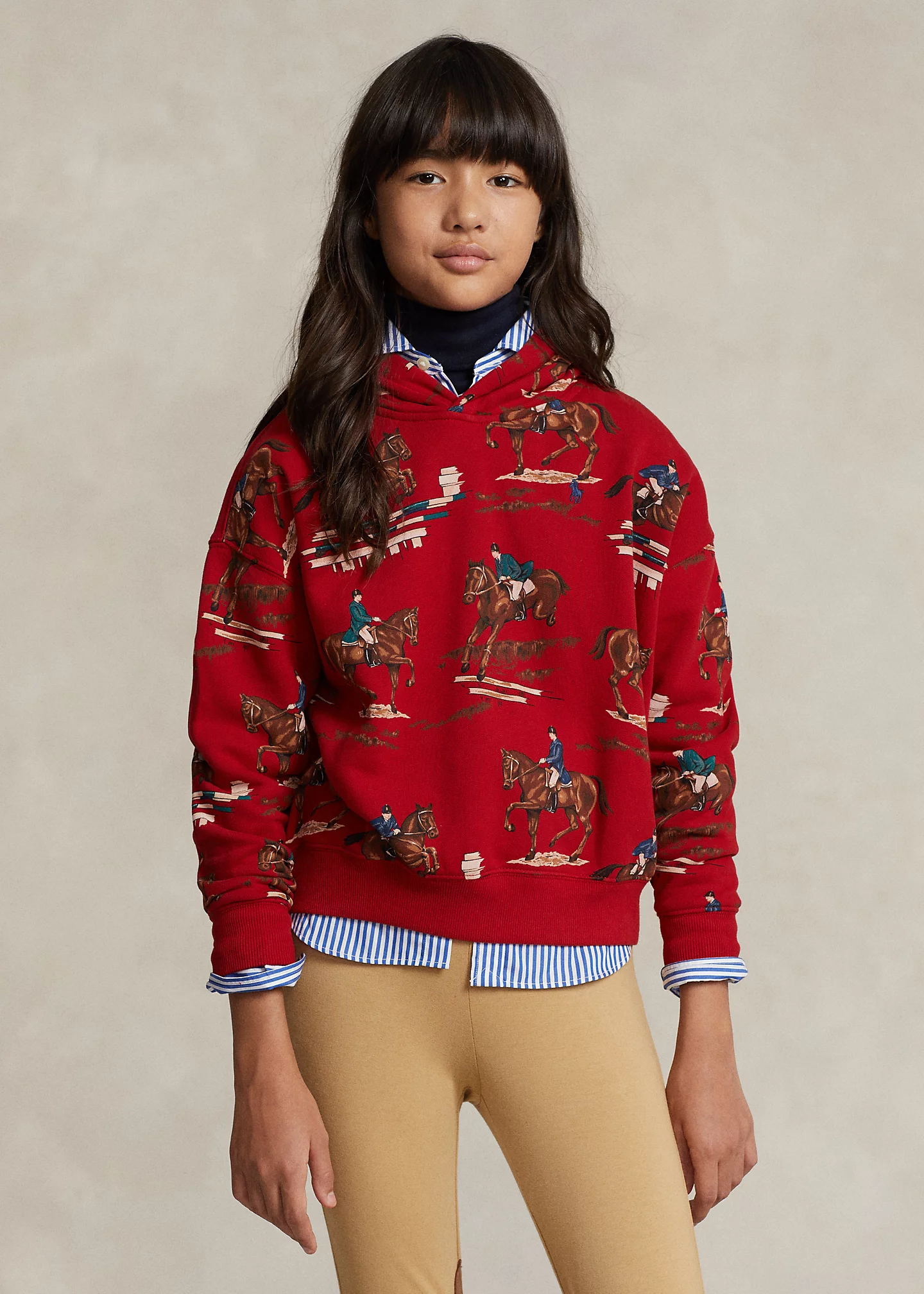 Equestrian-Print Fleece Hoodie