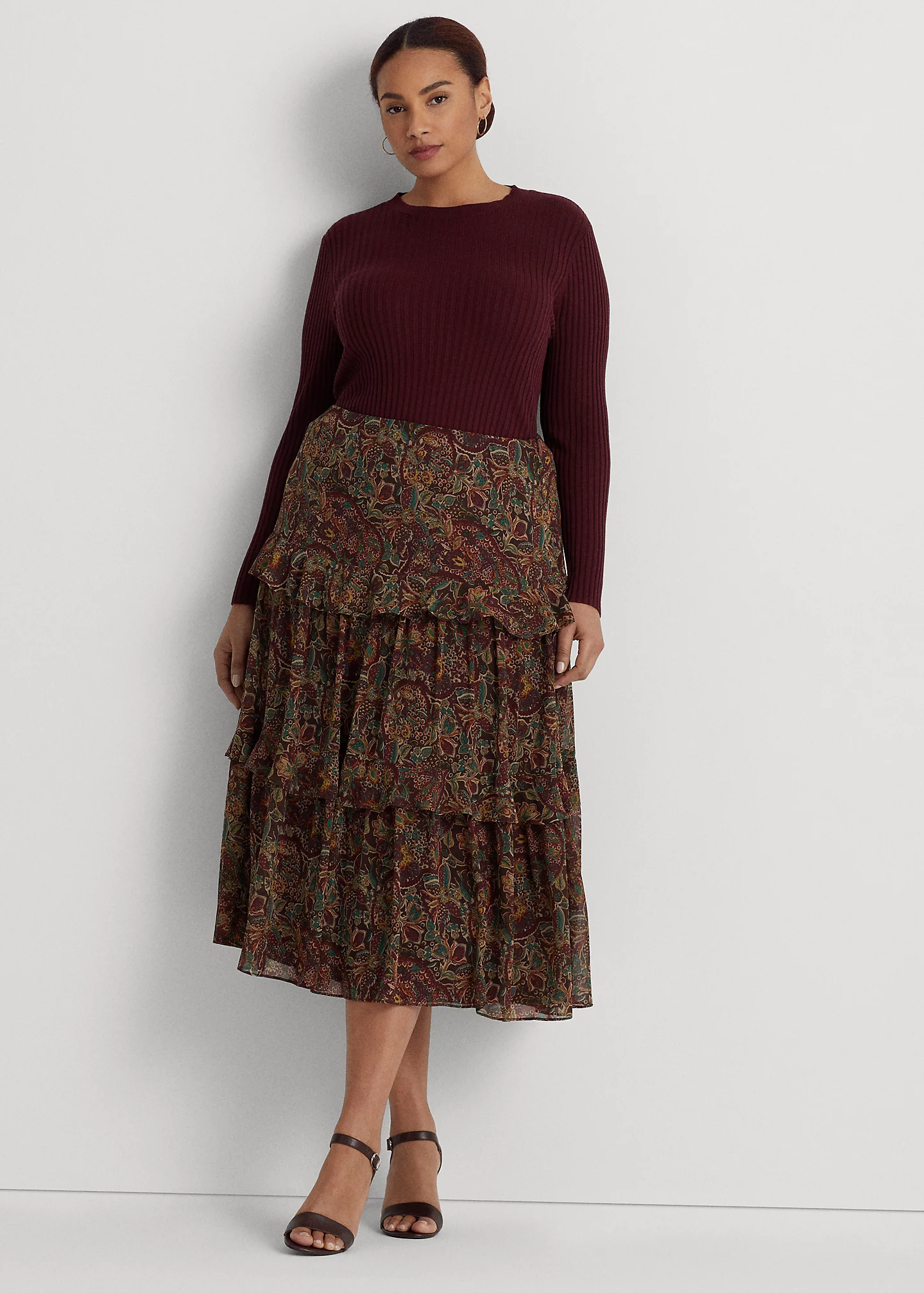 Floral Crinkle Georgette Tiered Skirt