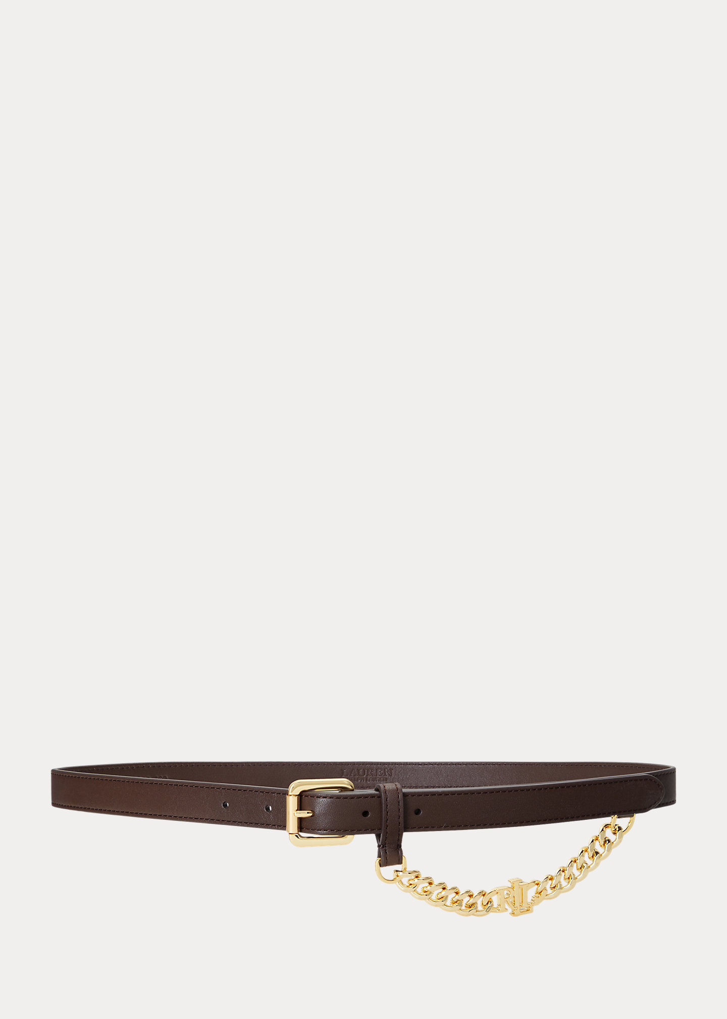 Logo-Chain Leather Skinny Belt