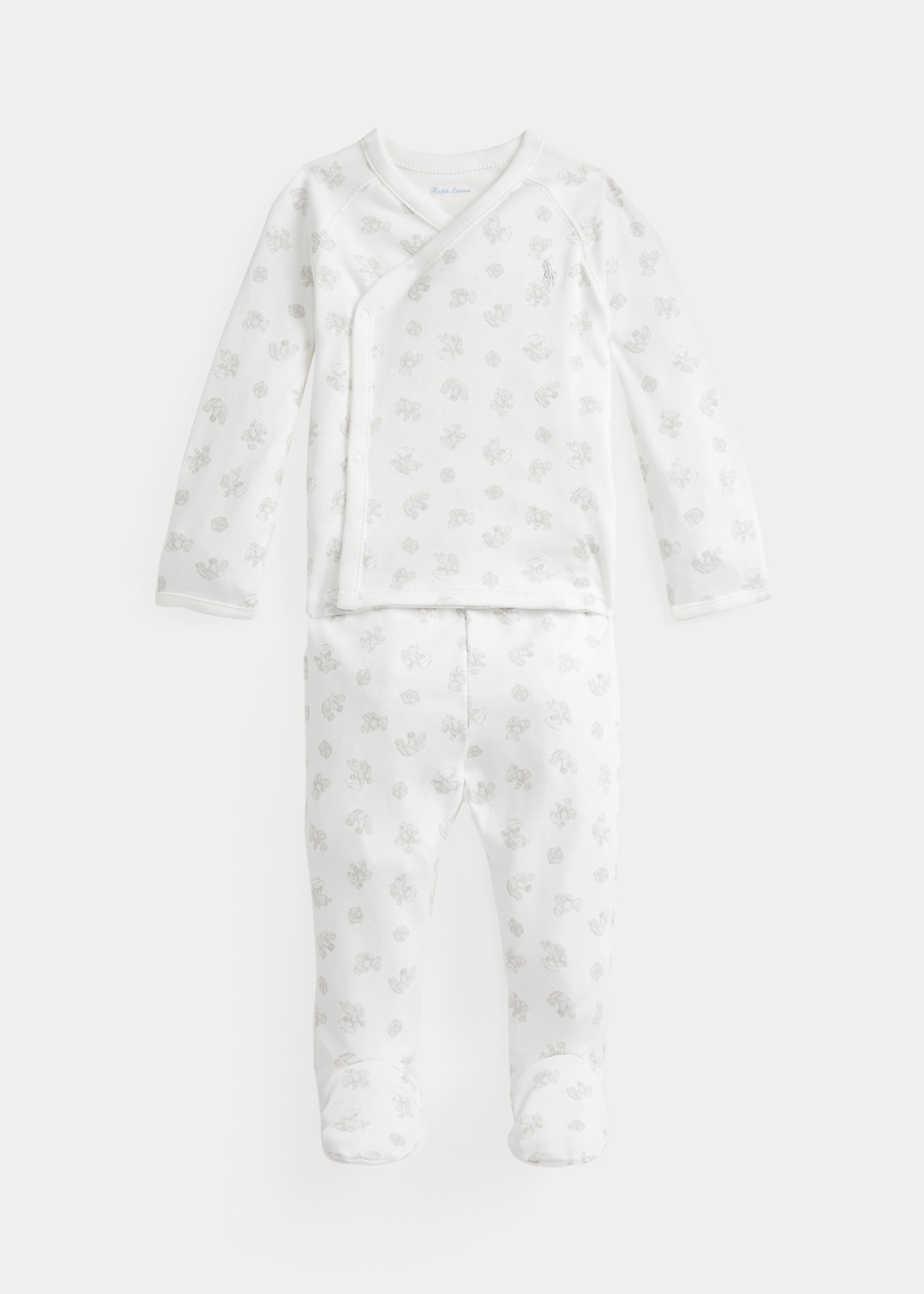Bear-Print Cotton Top & Pant Set