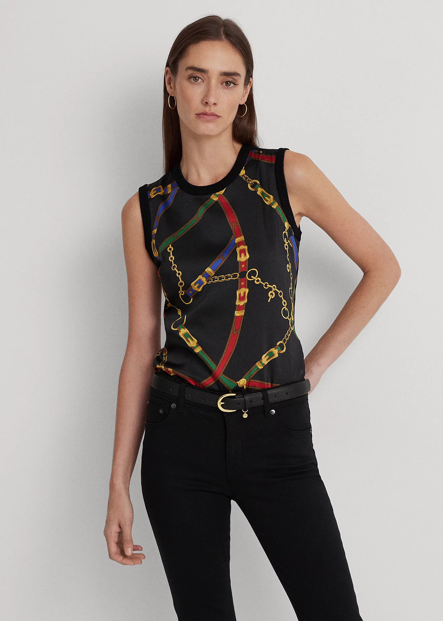 Belting-Print Twill & Jersey Tank Top