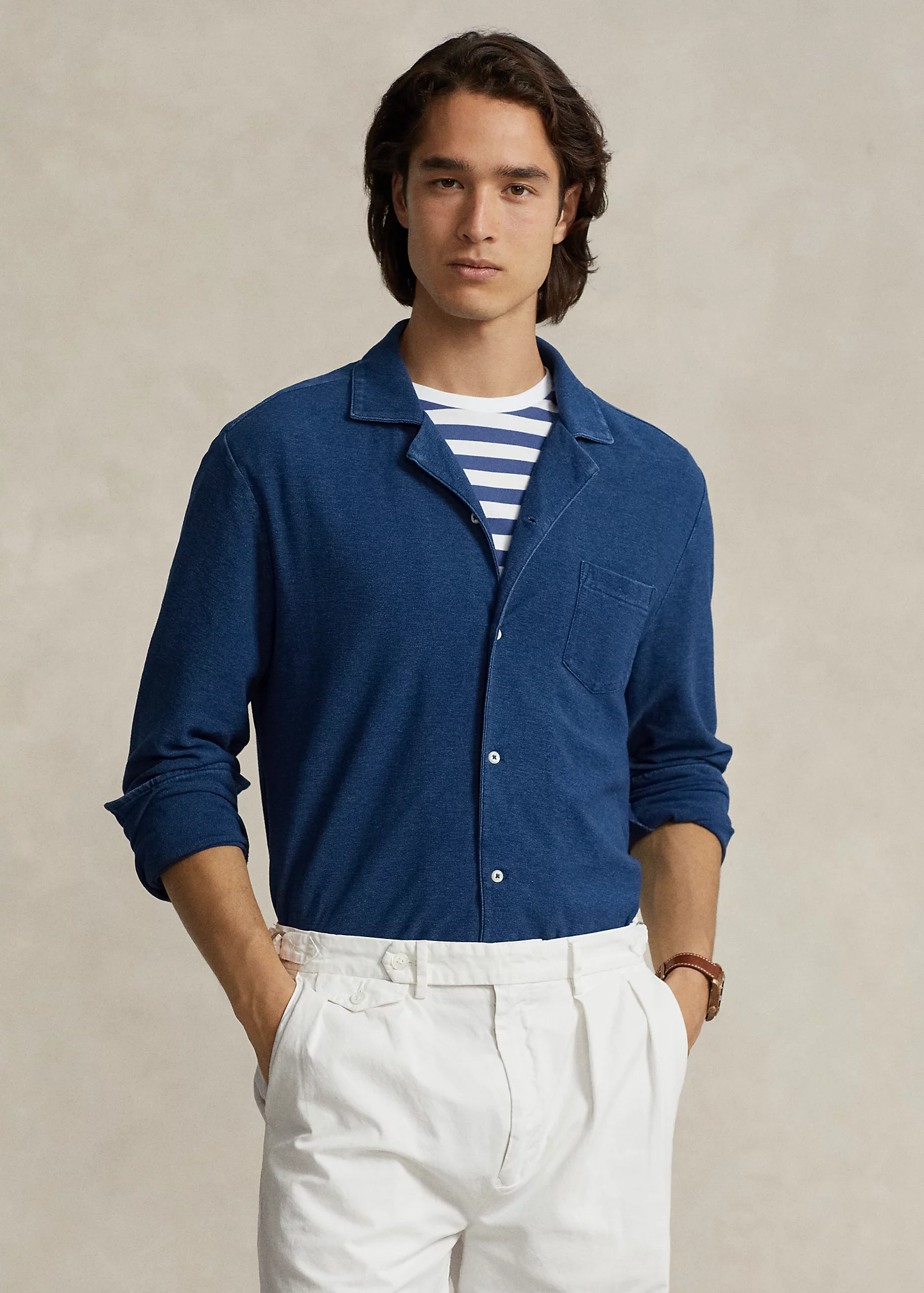 Indigo-Dyed Mesh Camp Shirt