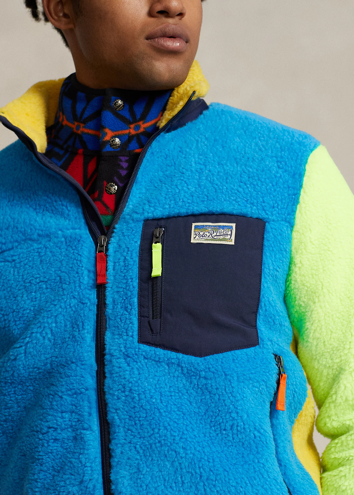 Color-Blocked Pile Fleece Jacket