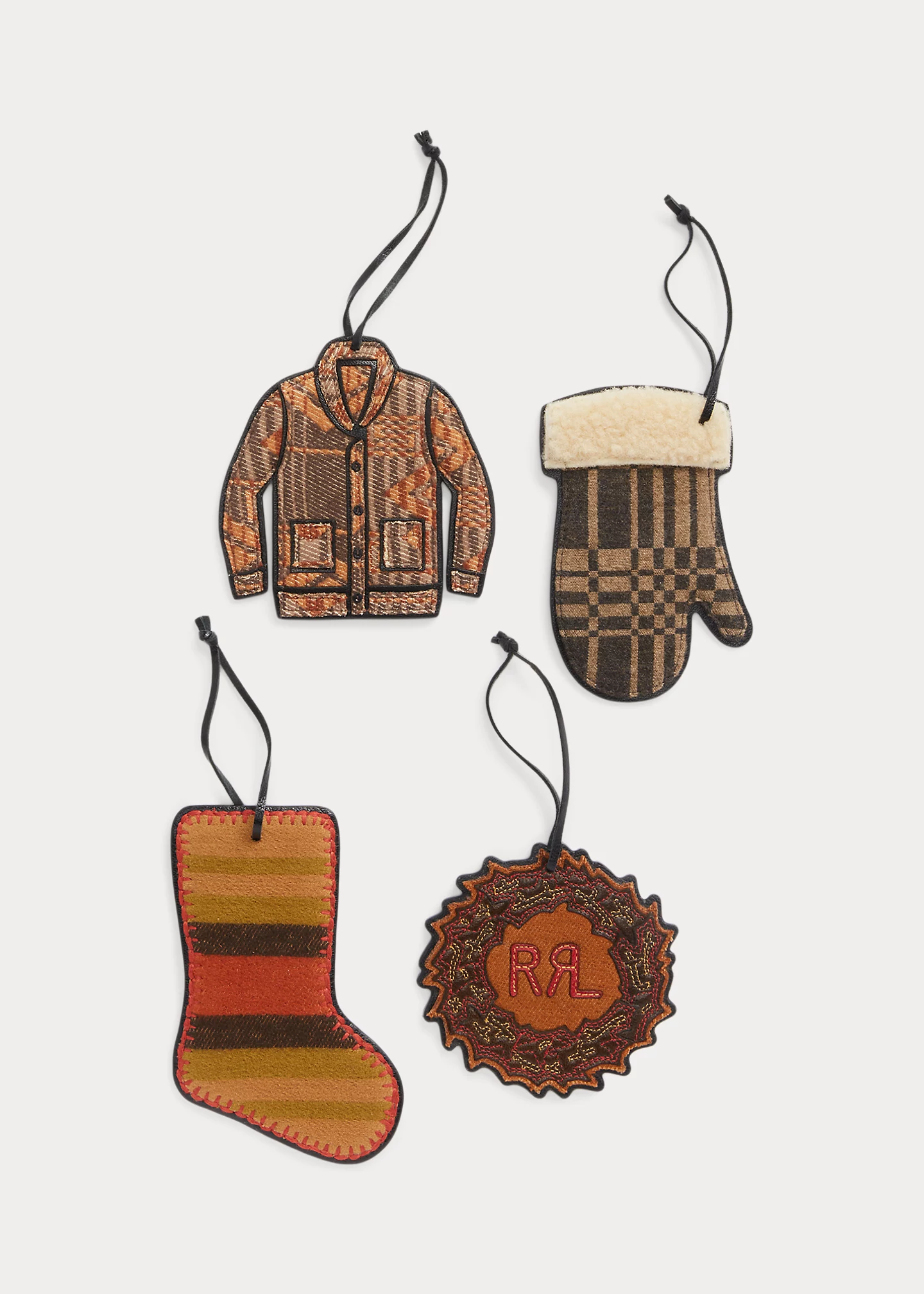 Leather & Jacquard Ornament 4-Piece Set