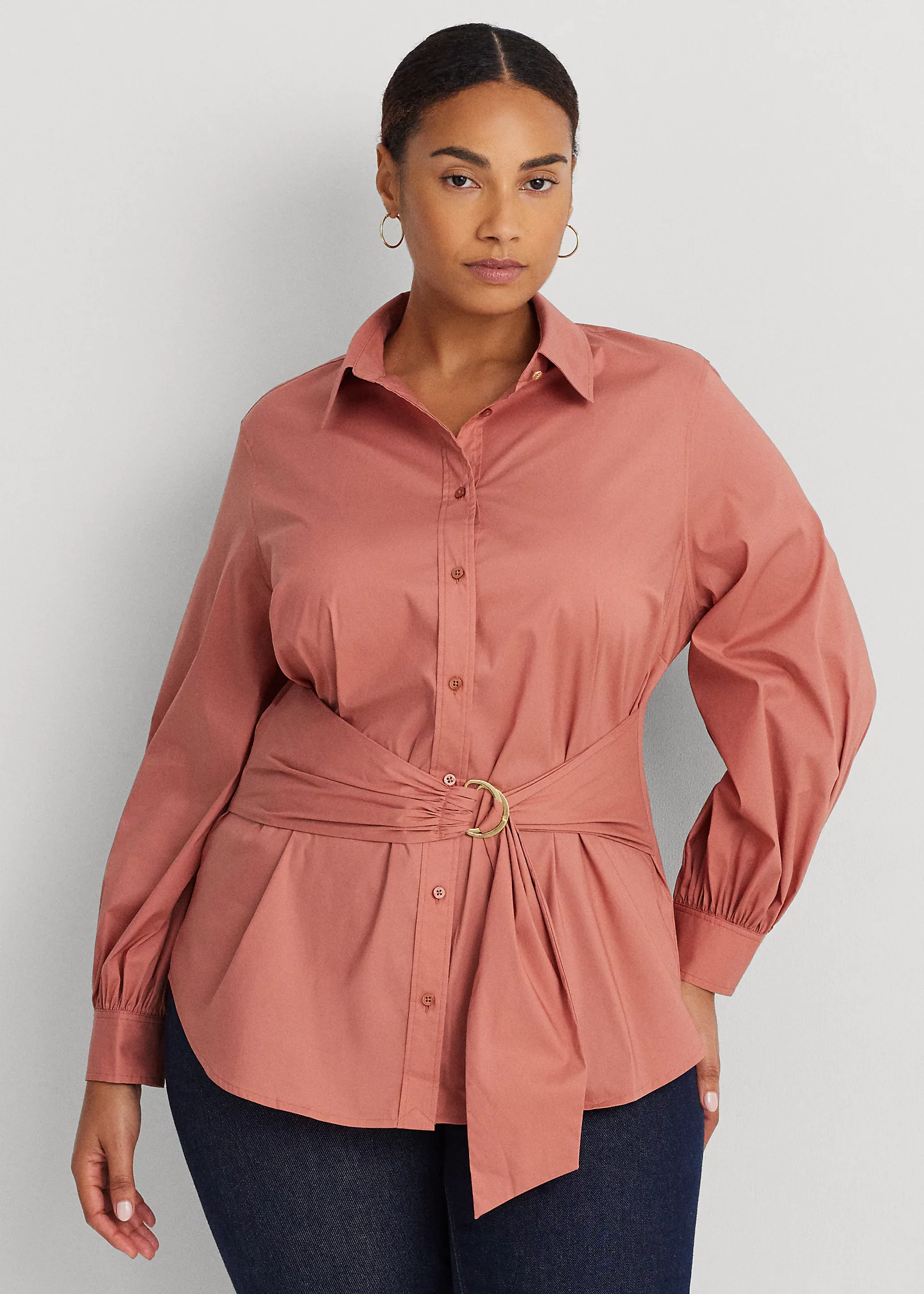 Tie-Front Cotton-Blend Shirt