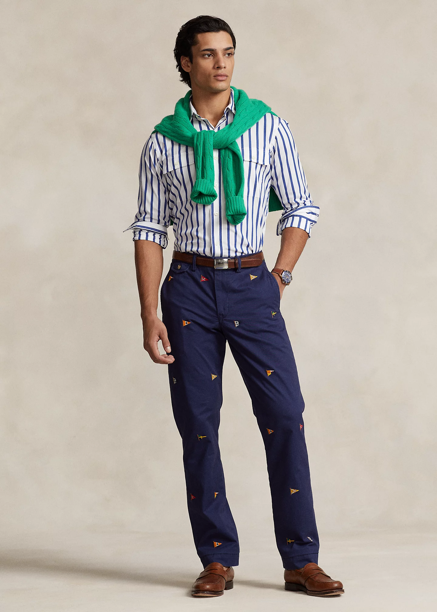 Stretch Straight Fit Embroidered Pant