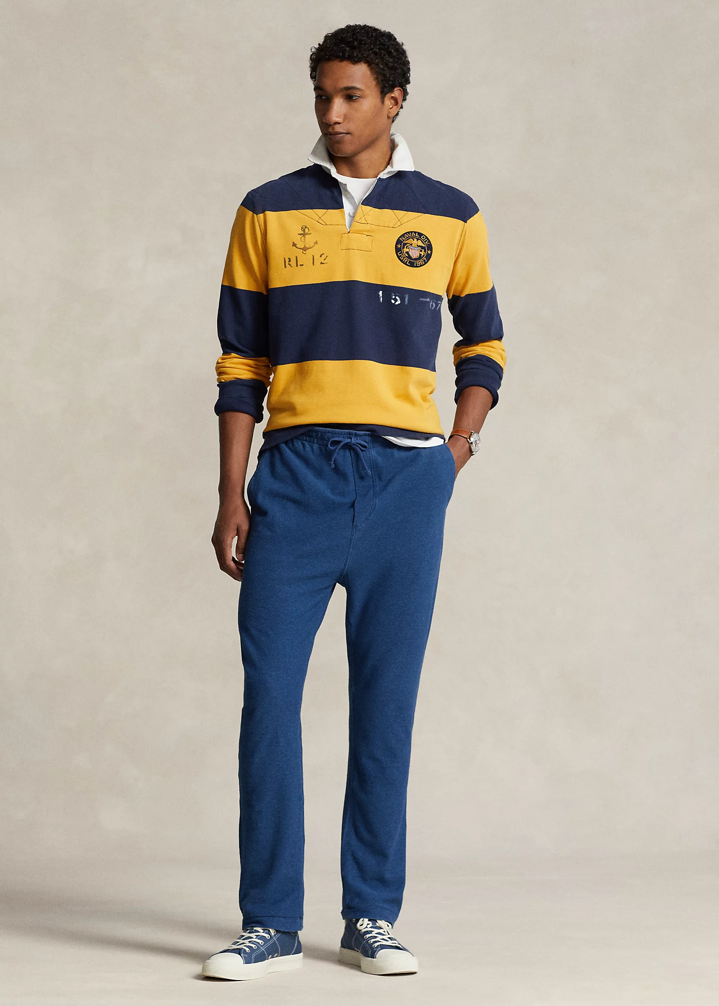 Indigo-Dyed Mesh Drawstring Pant