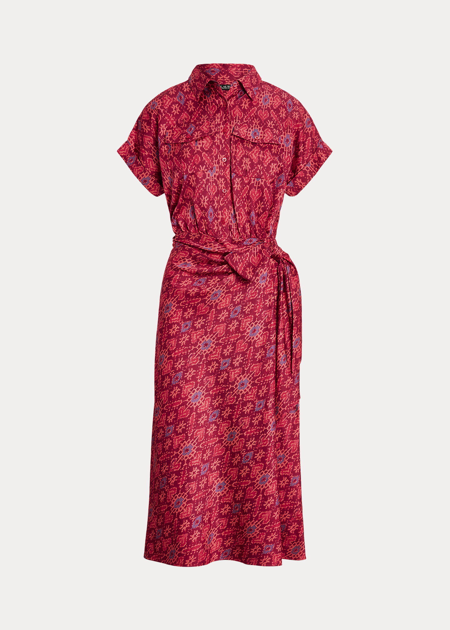 Geo-Print Shantung Tie-Waist Dress