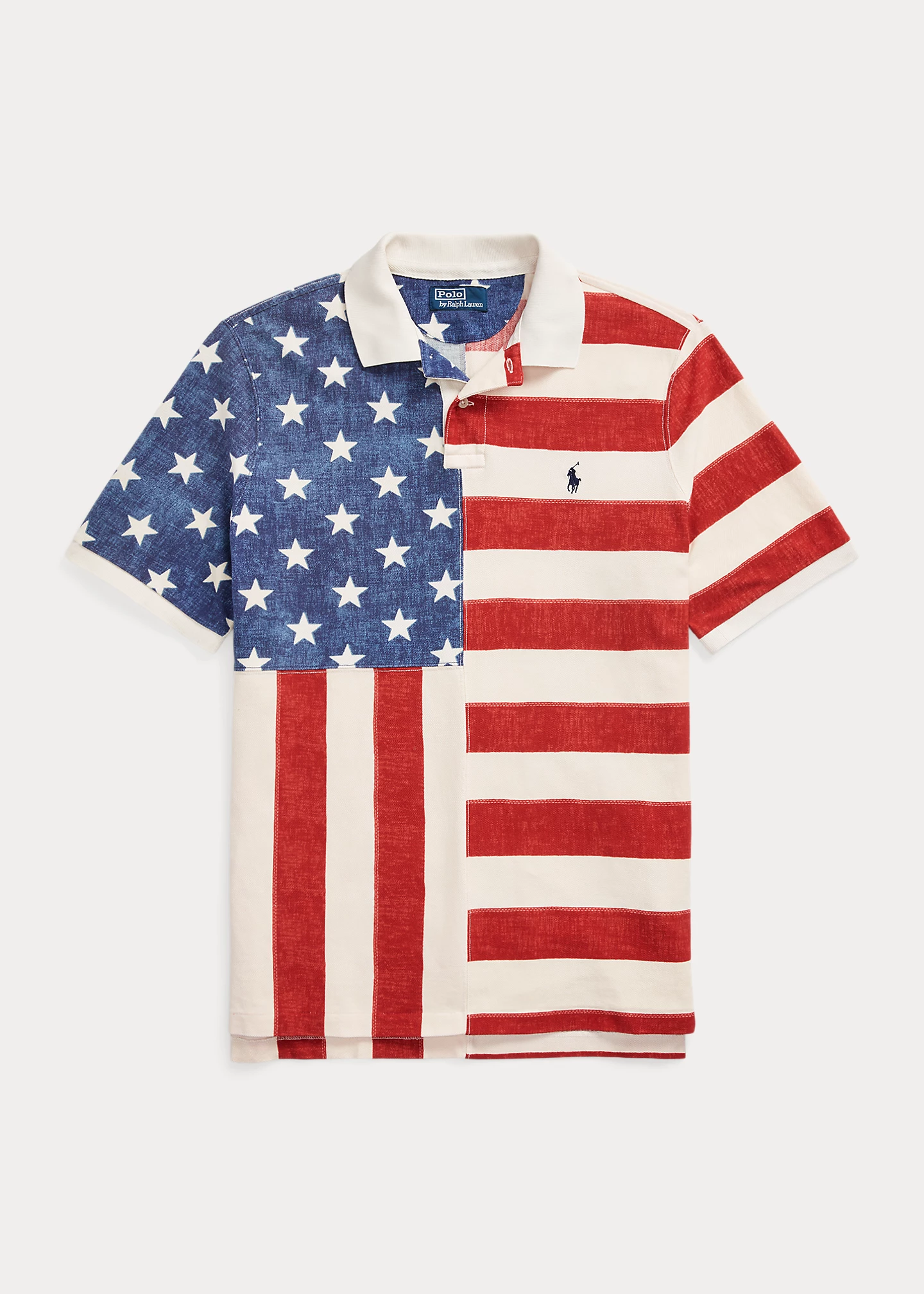 Classic Fit Flag-Print Mesh Polo Shirt
