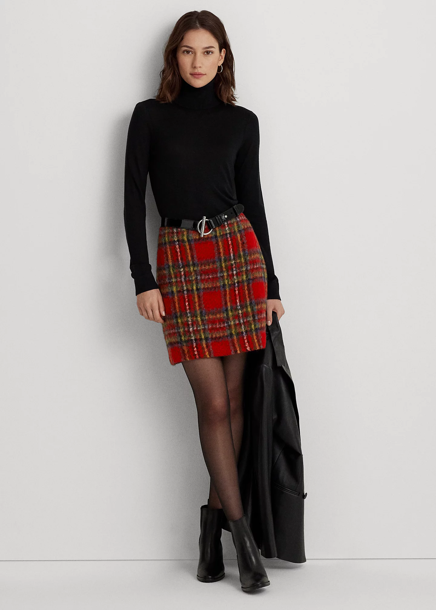 Plaid Mohair Pencil Miniskirt