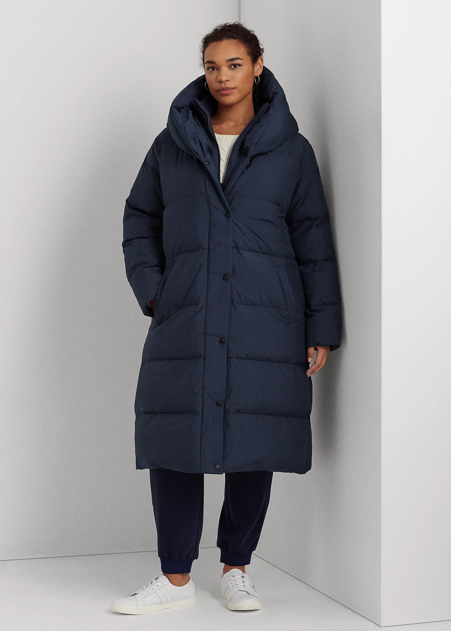 Oversize-Collar Quilted Down Coat