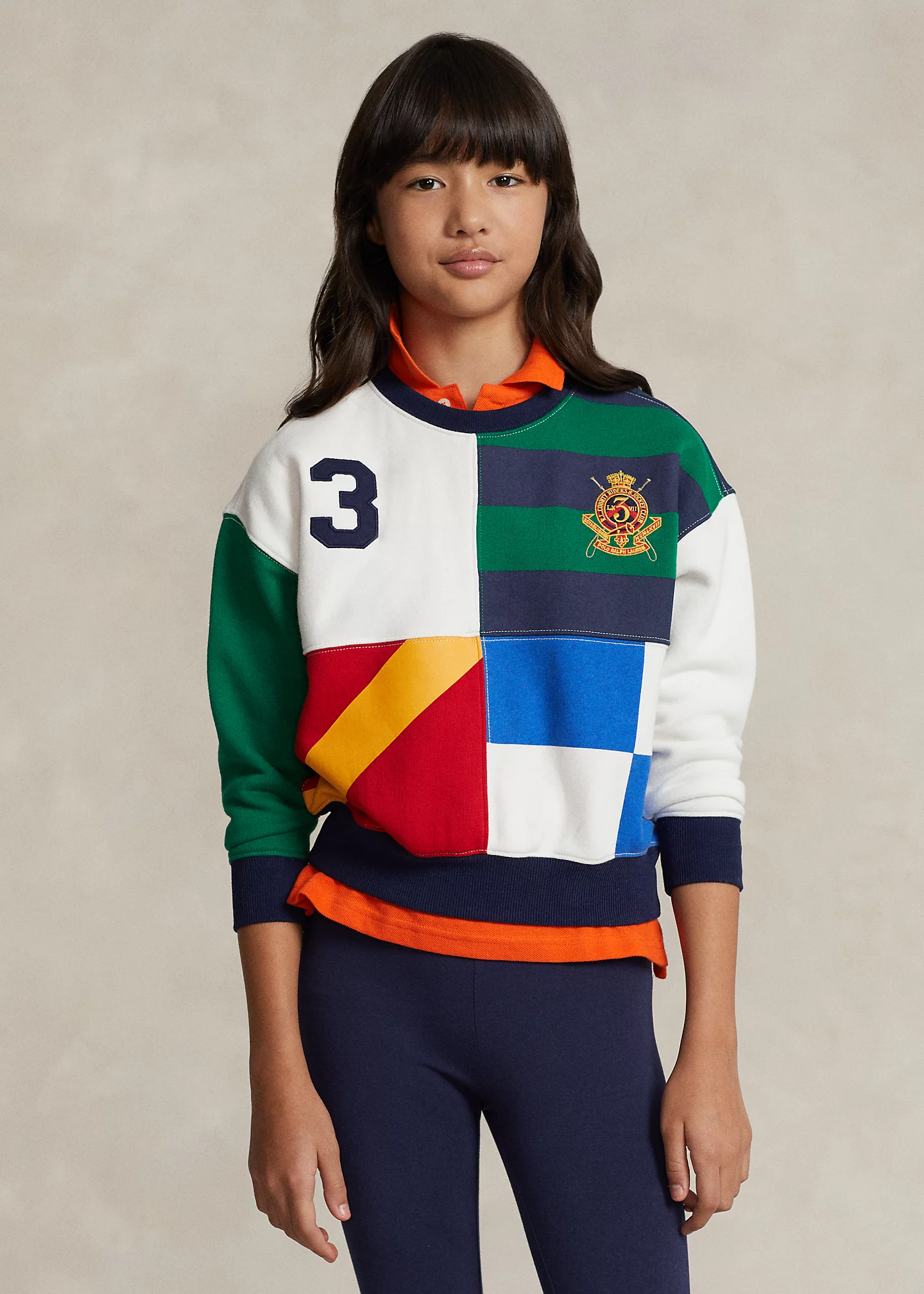 Color-Blocked Crest Fleece Sweatshirt
