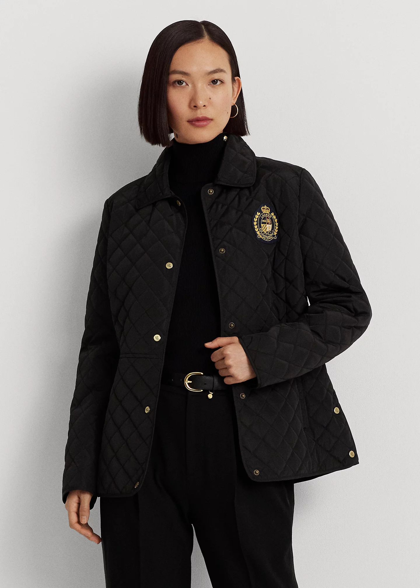Crest-Patch Diamond-Quilted Jacket