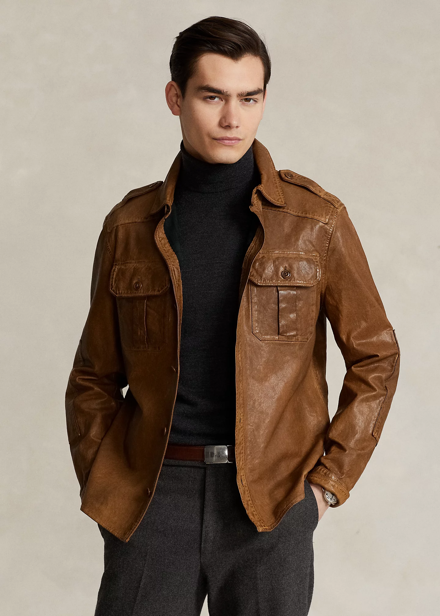 Washed Leather Utility Jacket
