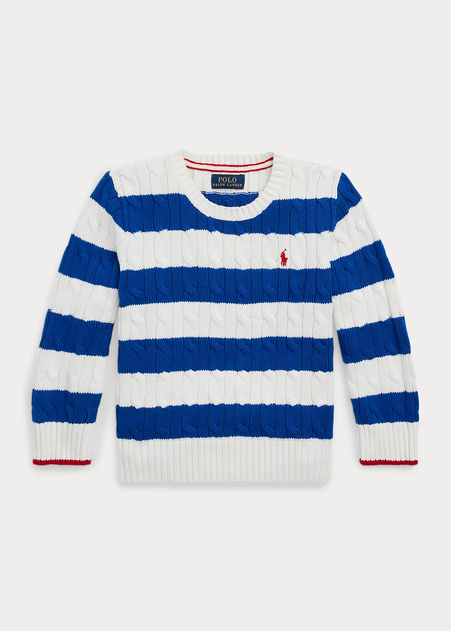 Striped Cable-Knit Cotton Sweater
