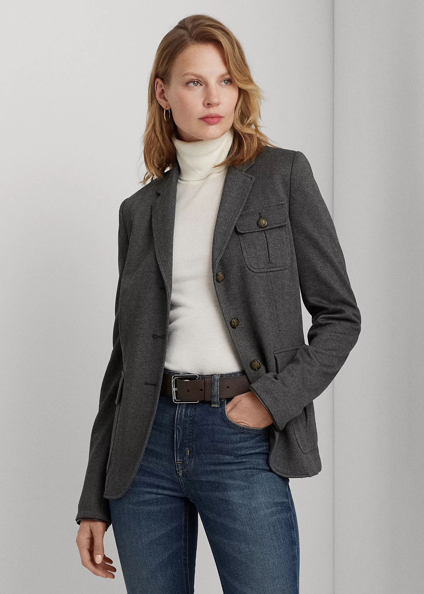 Herringbone Jacquard-Knit Blazer