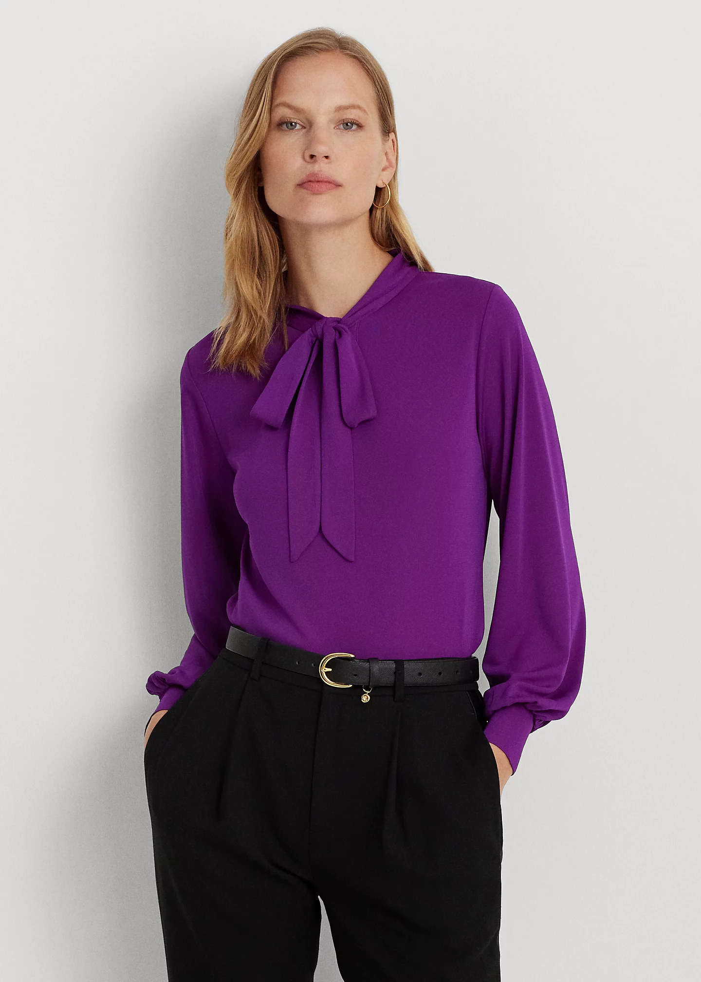 Stretch Jersey Tie-Neck Top