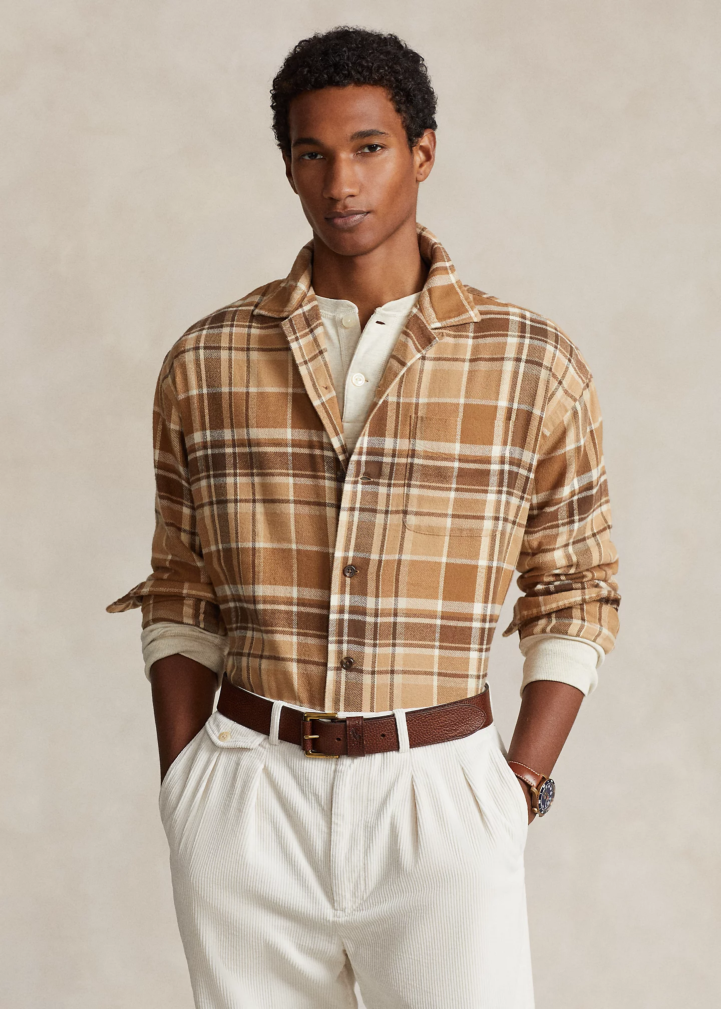 Big Fit Plaid Brushed Flannel Shirt