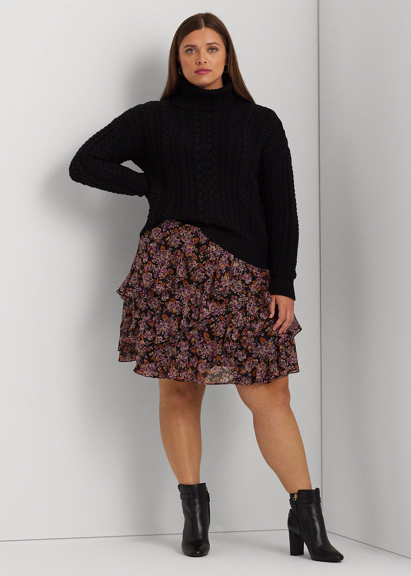 Floral Ruffle-Trim Georgette Skirt