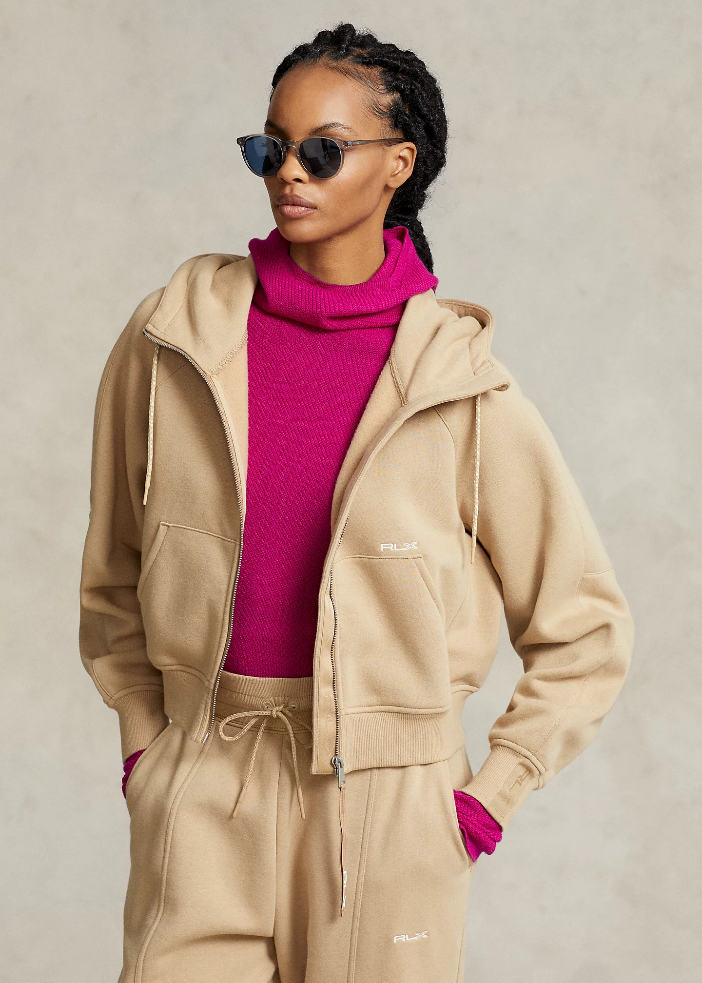 Fleece Full-Zip Dolman-Sleeve Hoodie