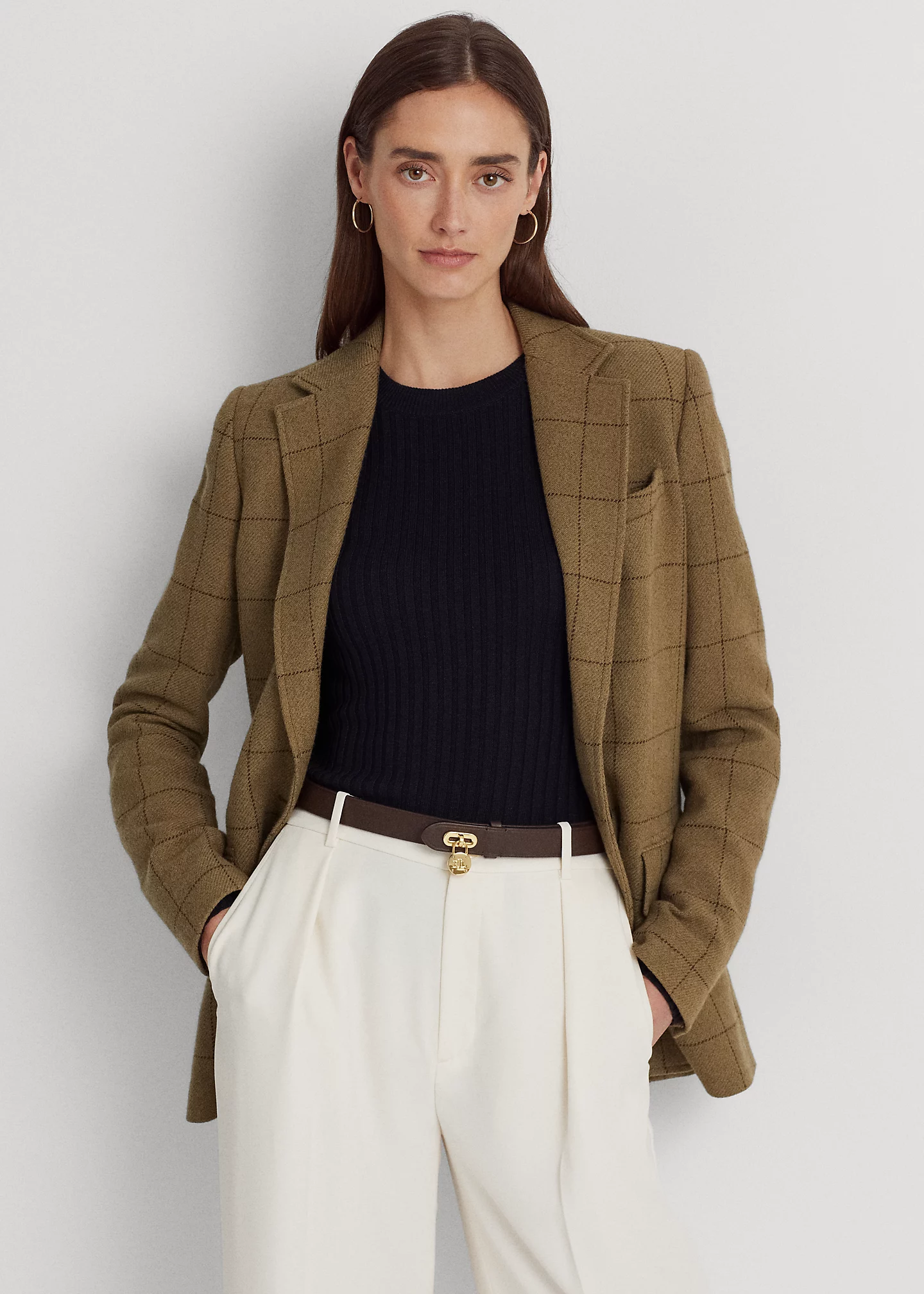 Windowpane Linen-Blend Twill Blazer