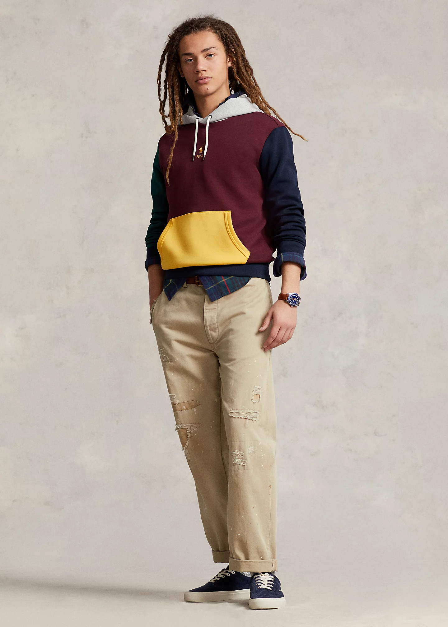 Color-Blocked Double-Knit Hoodie