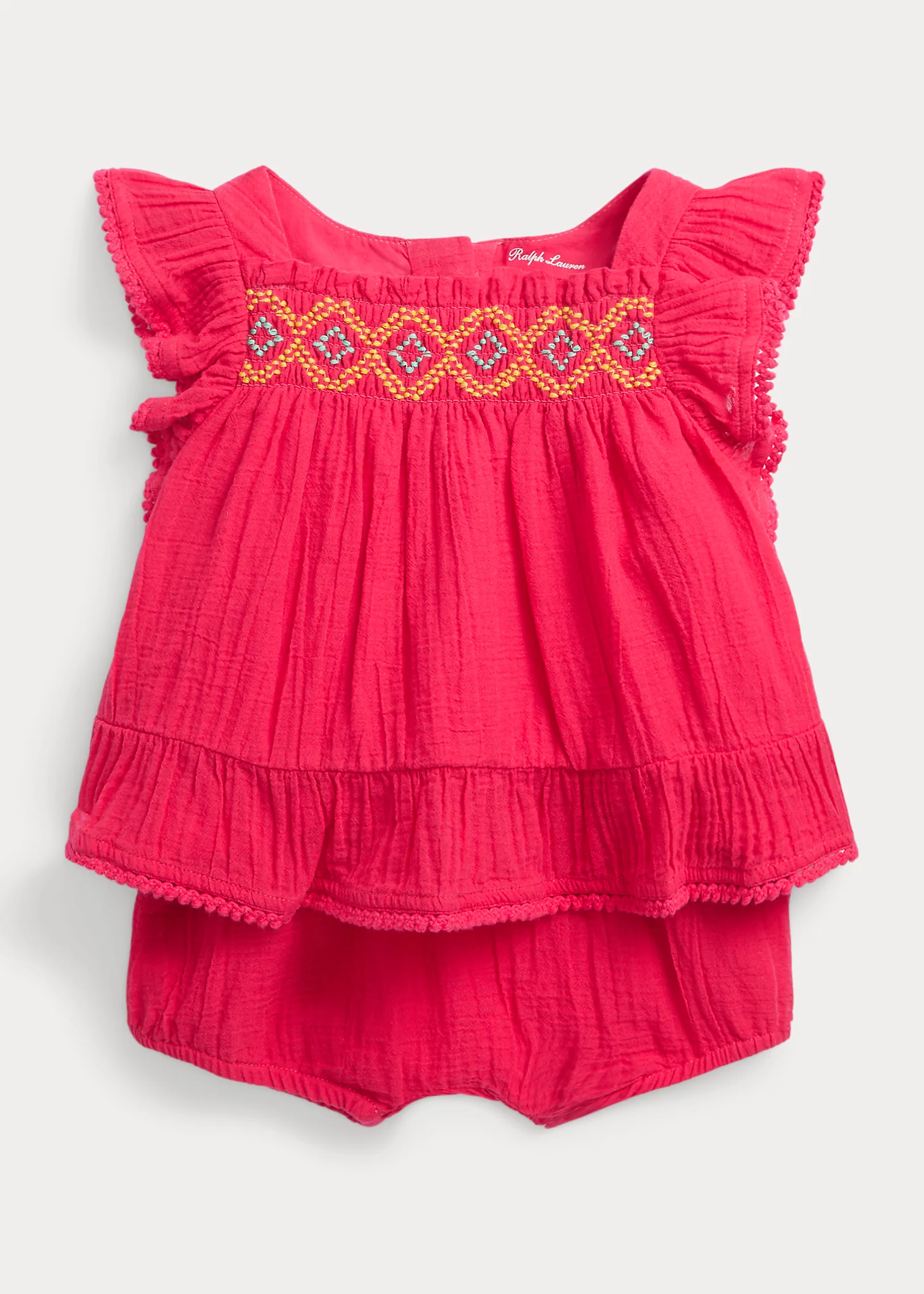 Ruffled Cotton Gauze Top & Bloomer Set