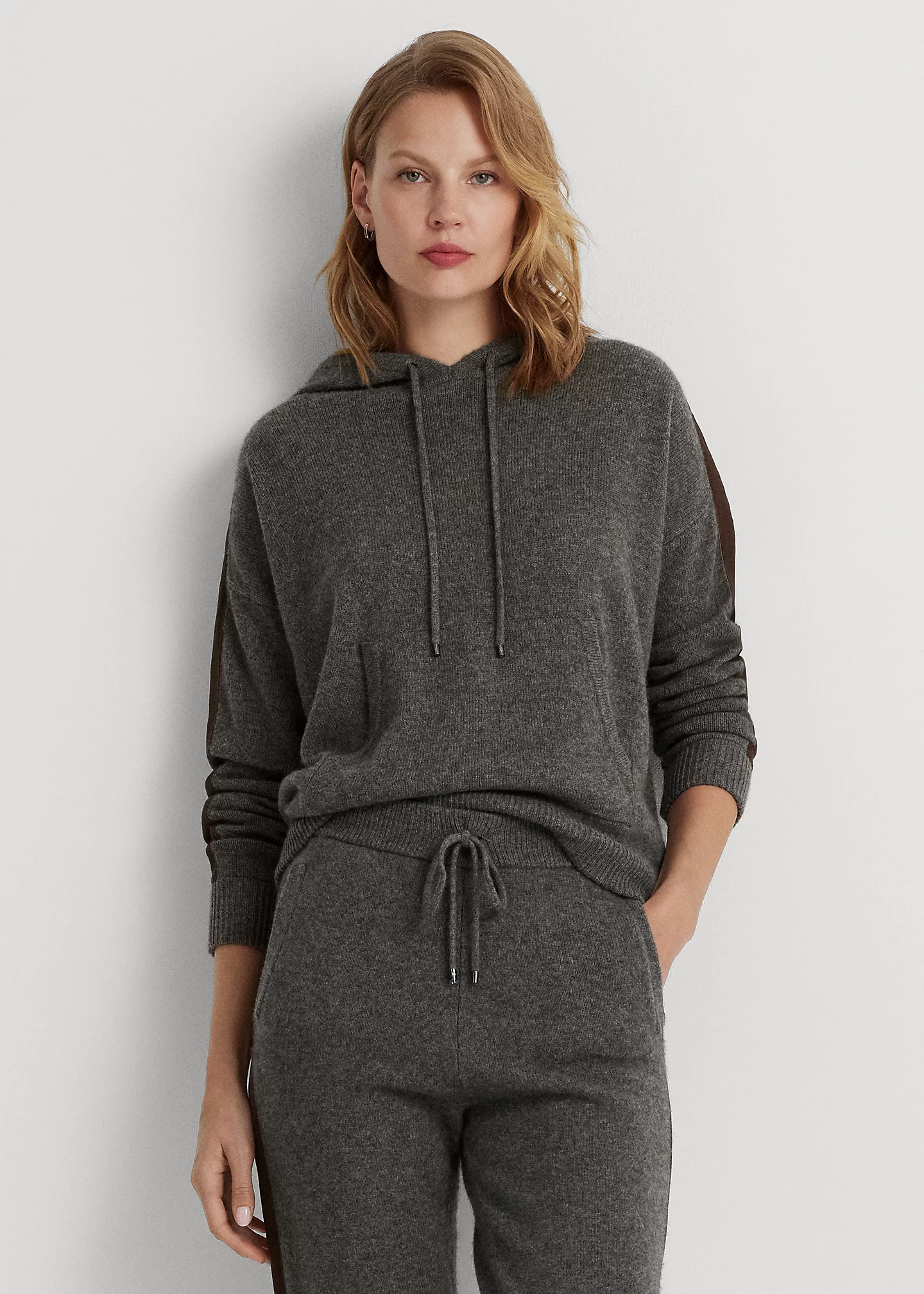 Faux Suede–Trim Wool-Cashmere Hoodie