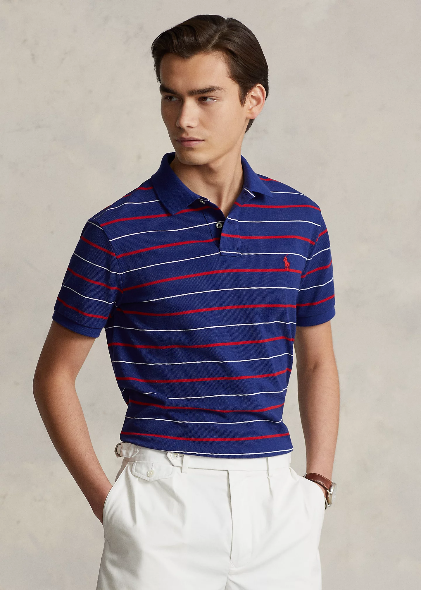 Custom Slim Fit Striped Mesh Polo Shirt