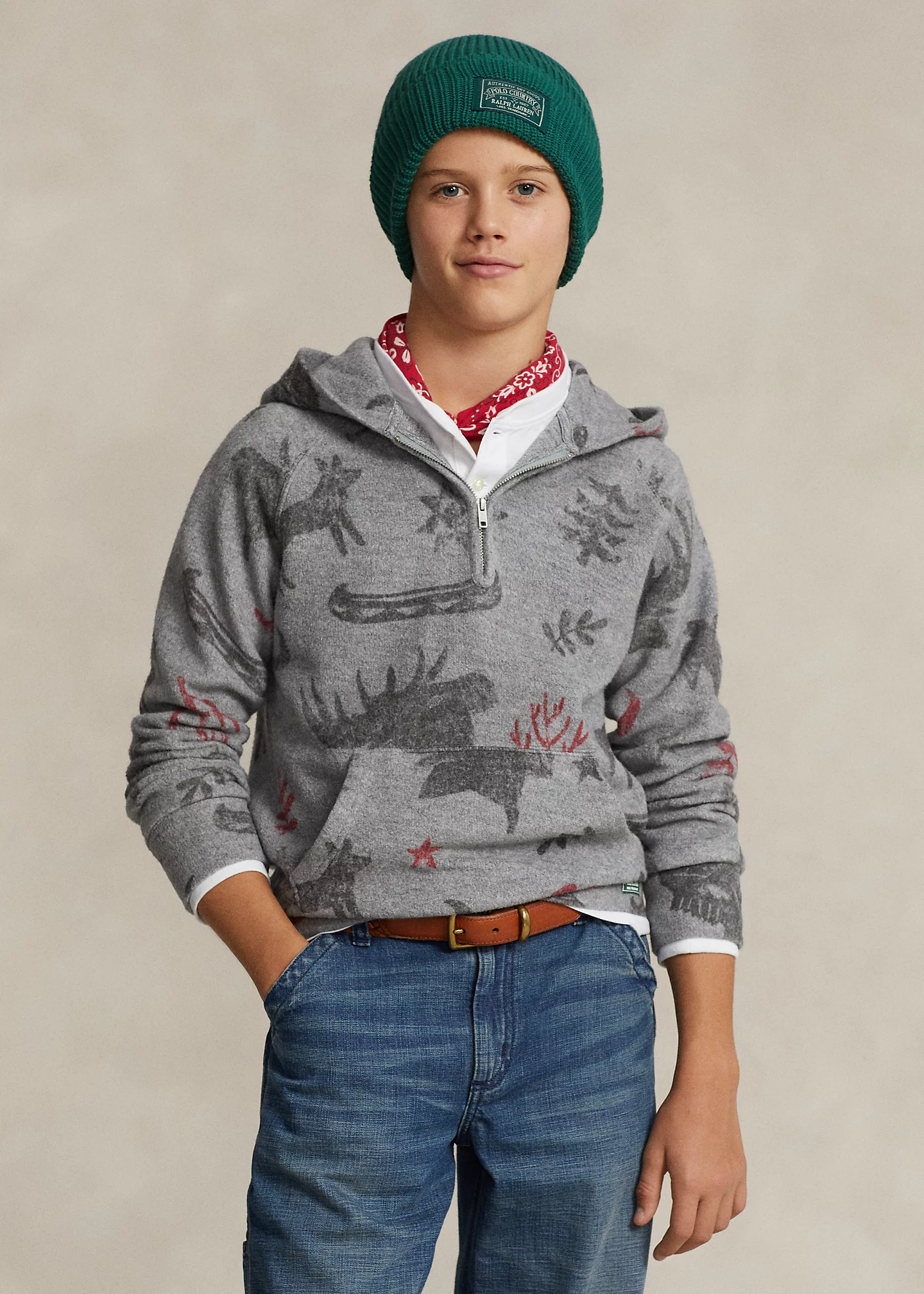 Outdoor-Print Brushed Fleece Hoodie