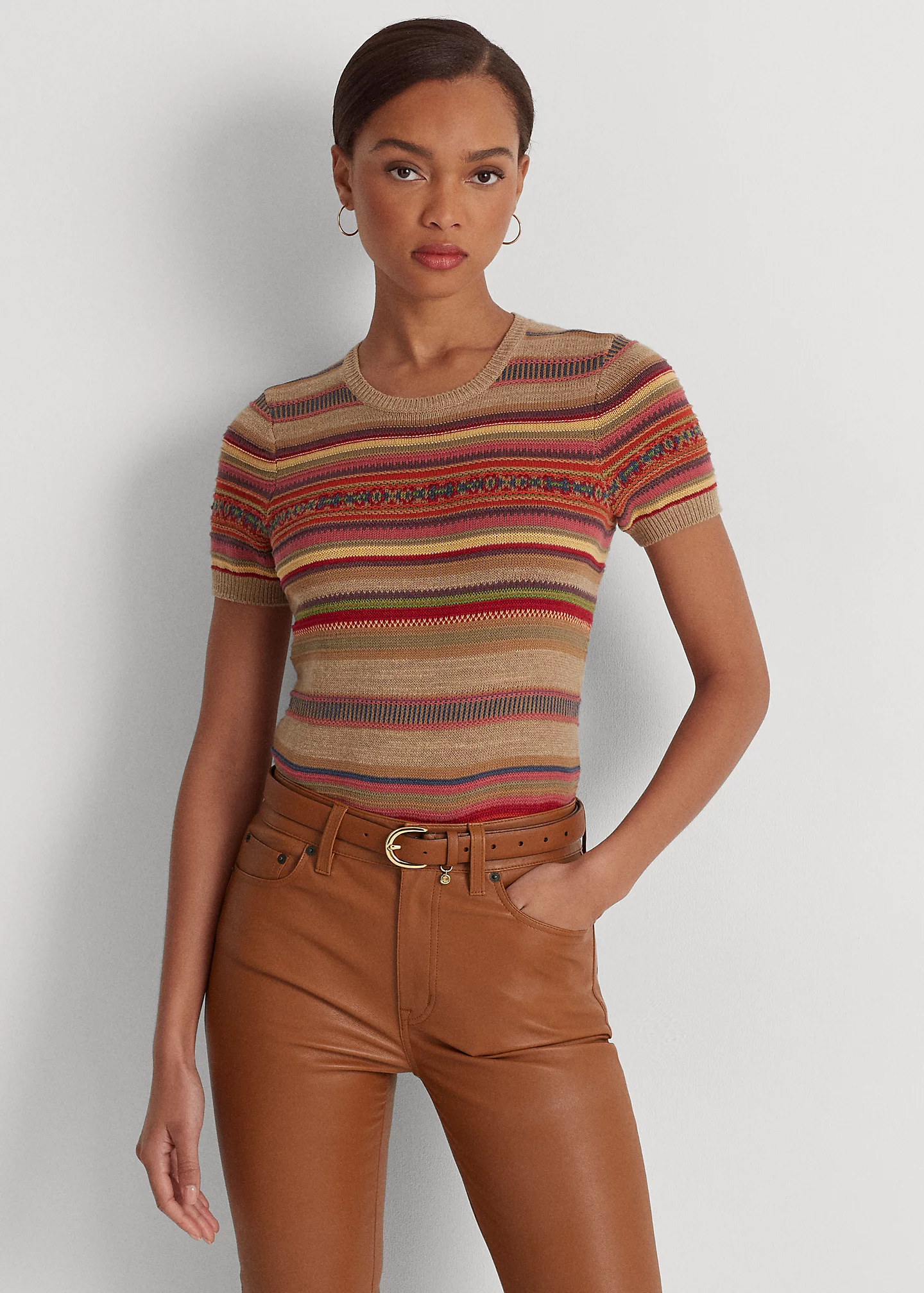 Fair Isle & Striped Short-Sleeve Sweater