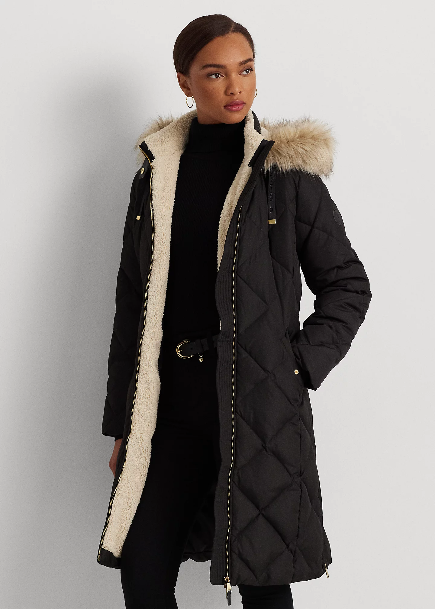 Faux-Fur-Trim Hooded Down Coat