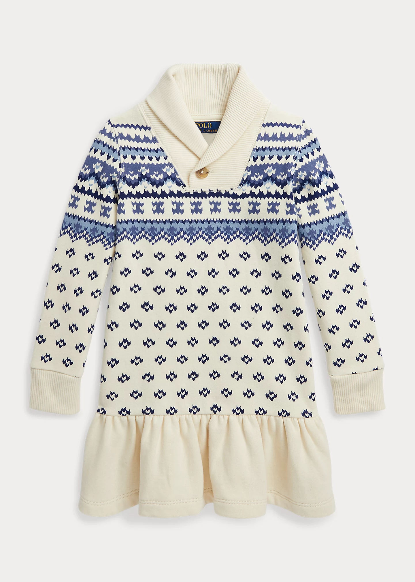 Fair Isle Fleece Shawl-Collar Dress