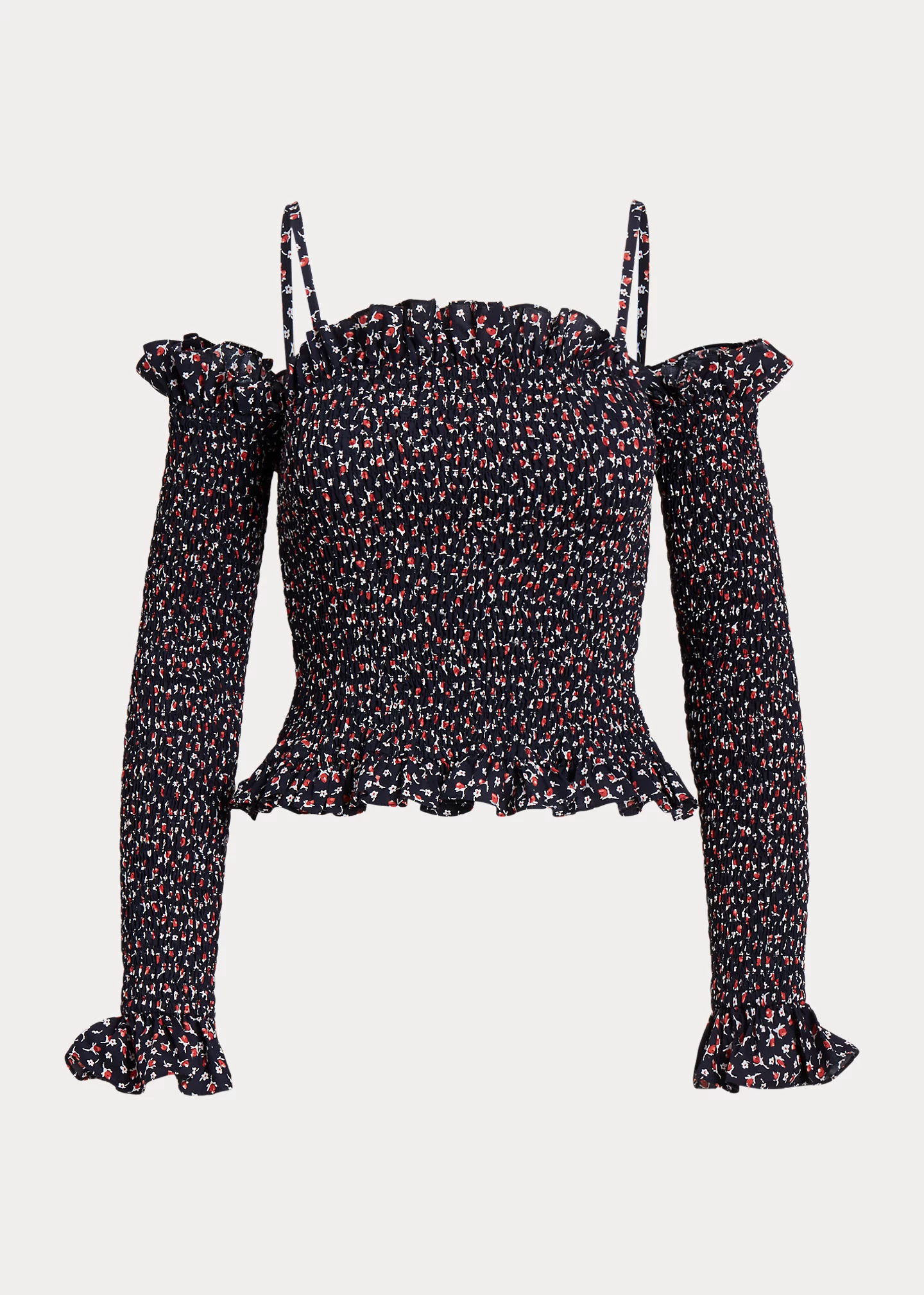 Floral Ruffled Smocked Cotton Top