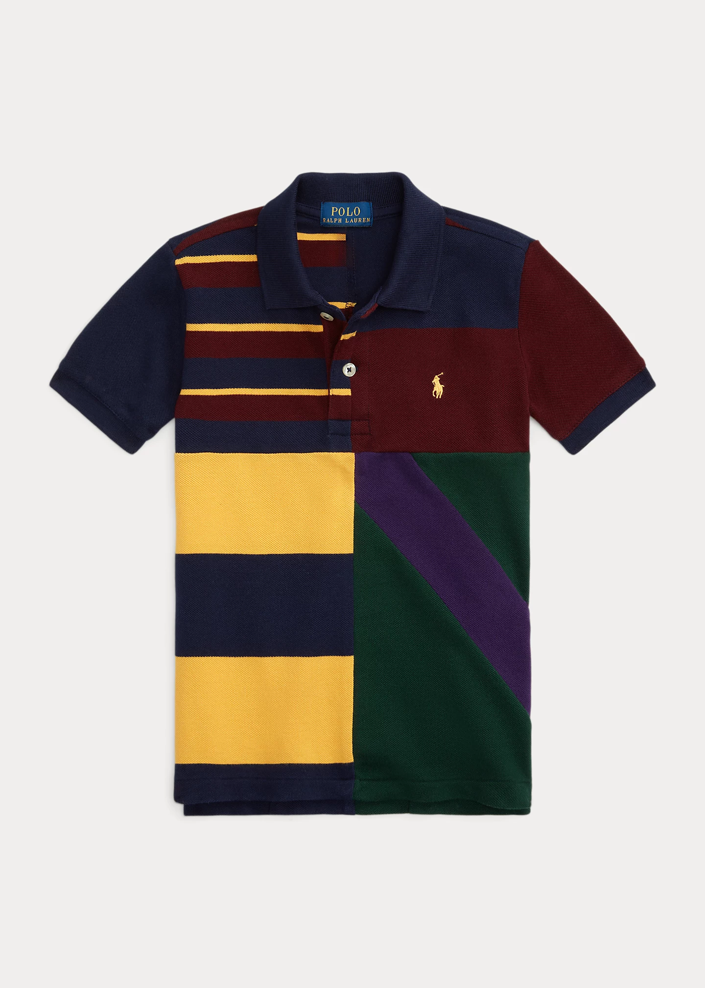 Patchwork Cotton Mesh Polo Shirt