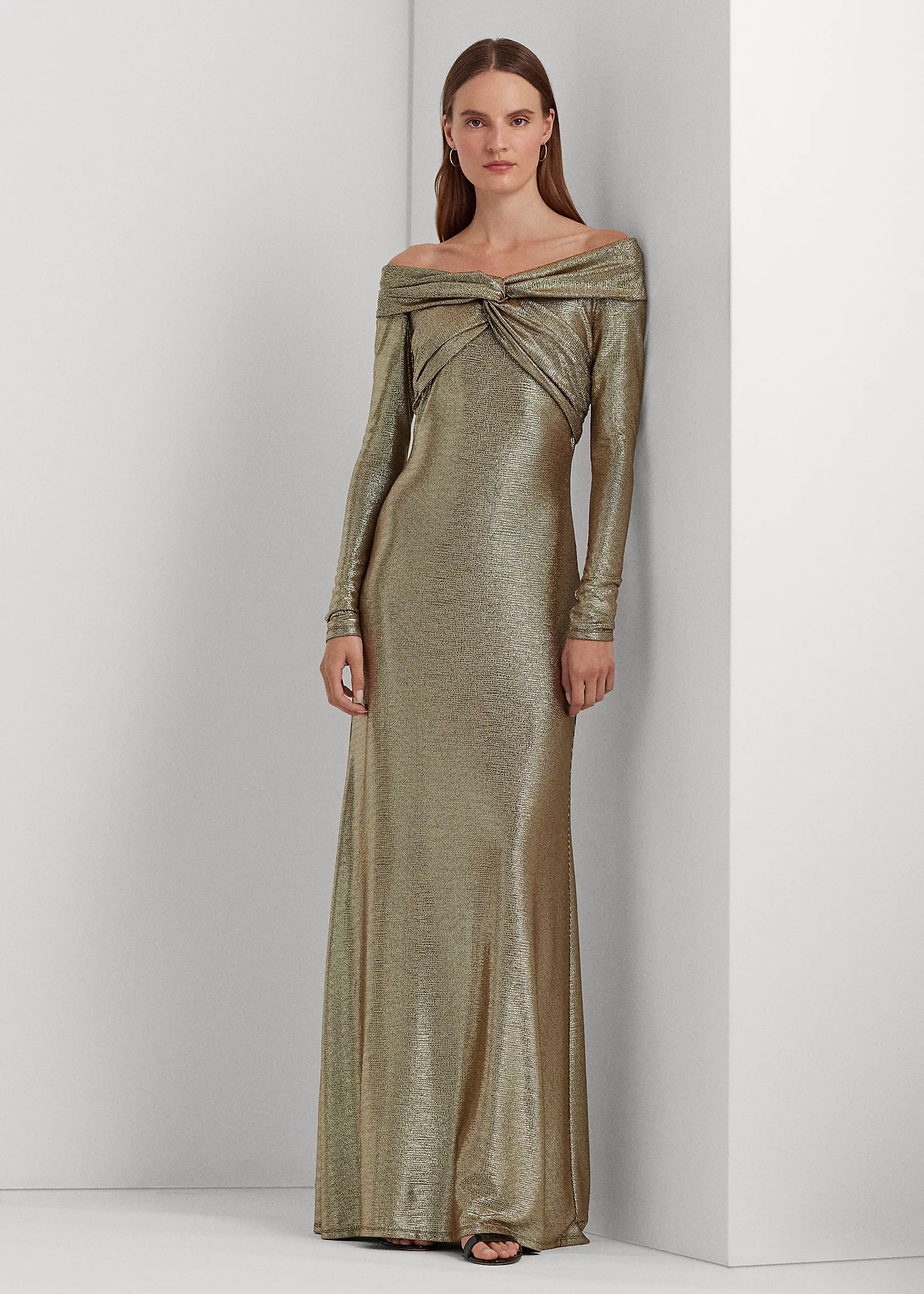 Metallic Knit Off-the-Shoulder Gown