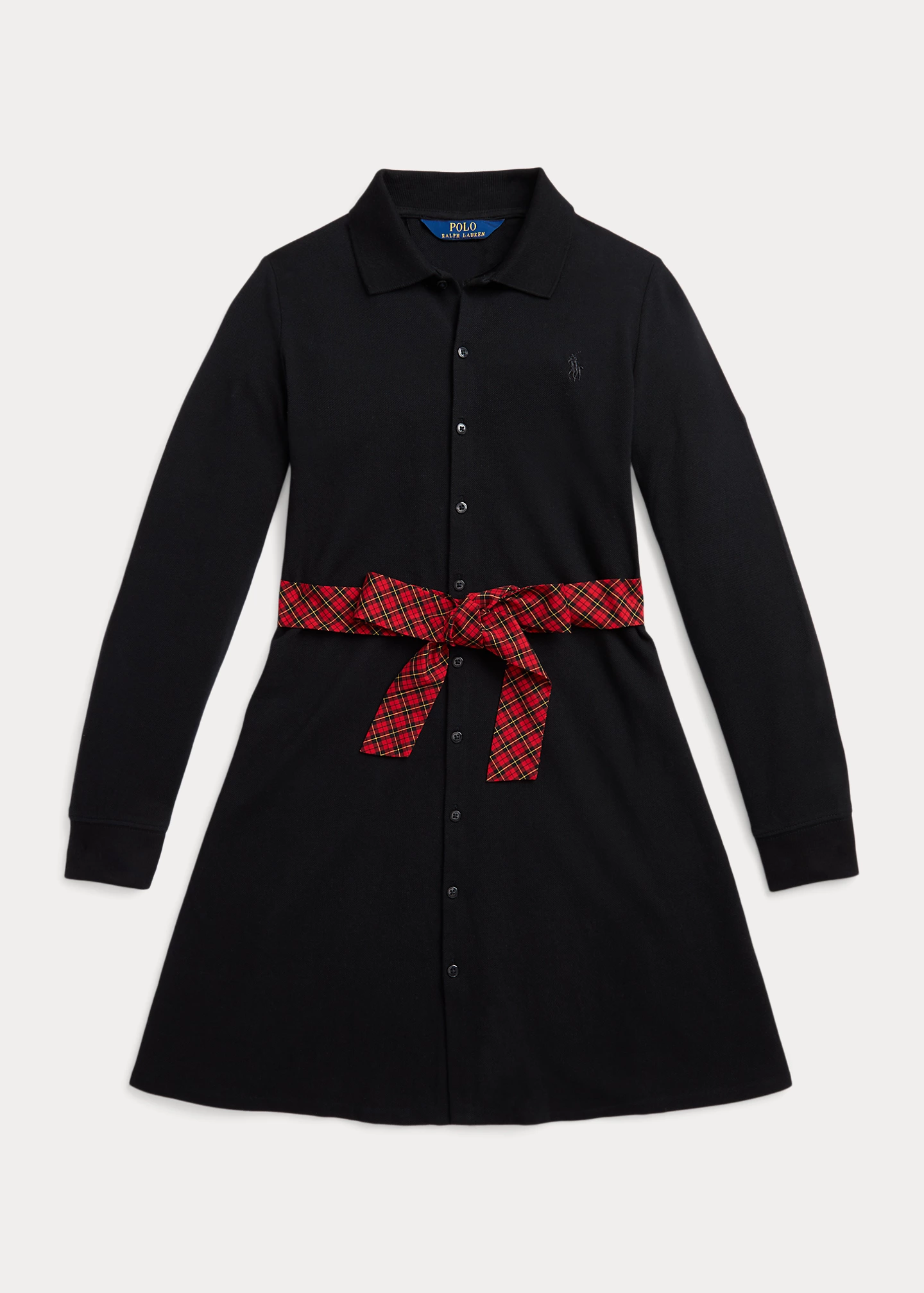 Plaid-Sash Knit Oxford Dress