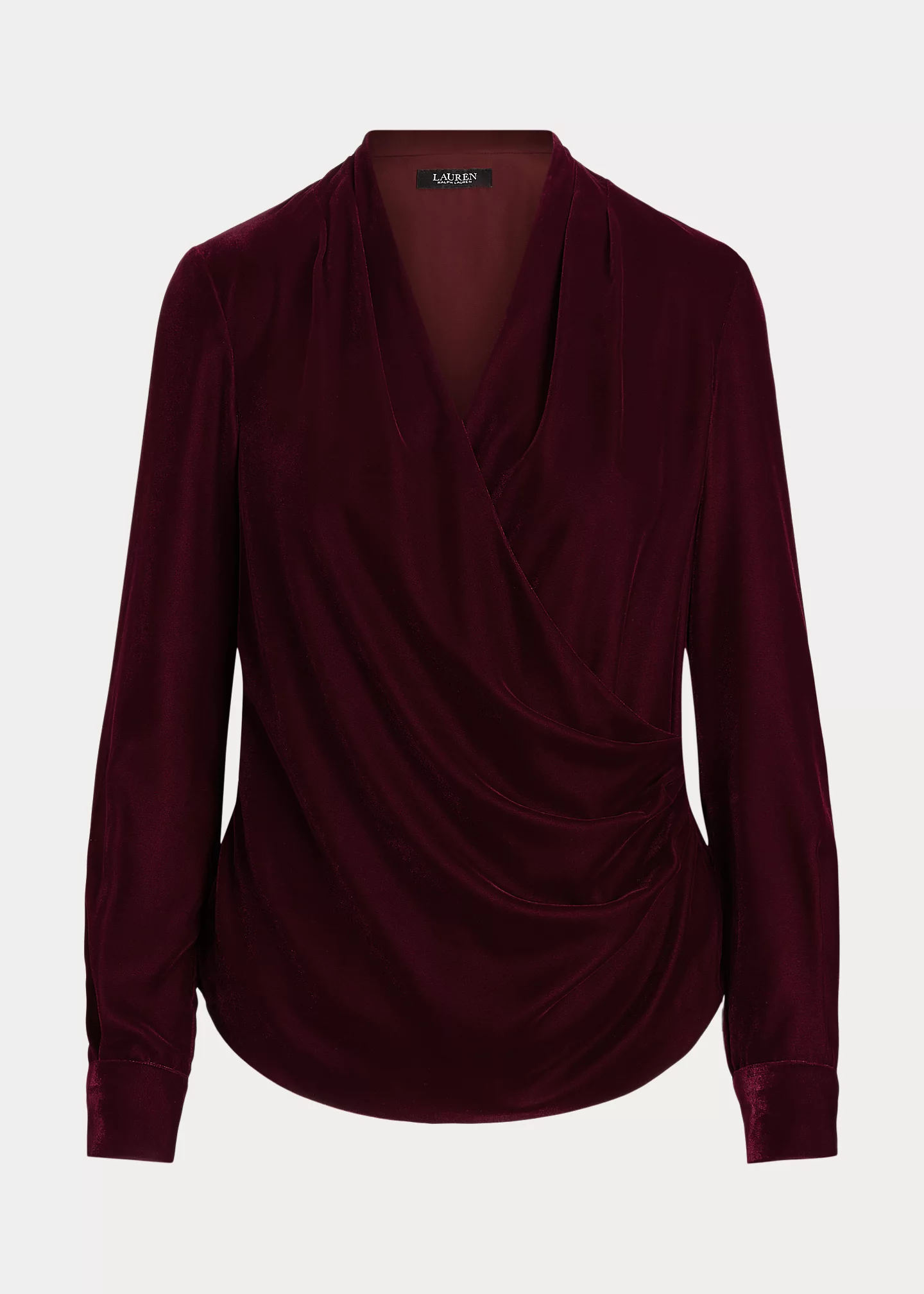 Pleated Velvet Surplice Blouse