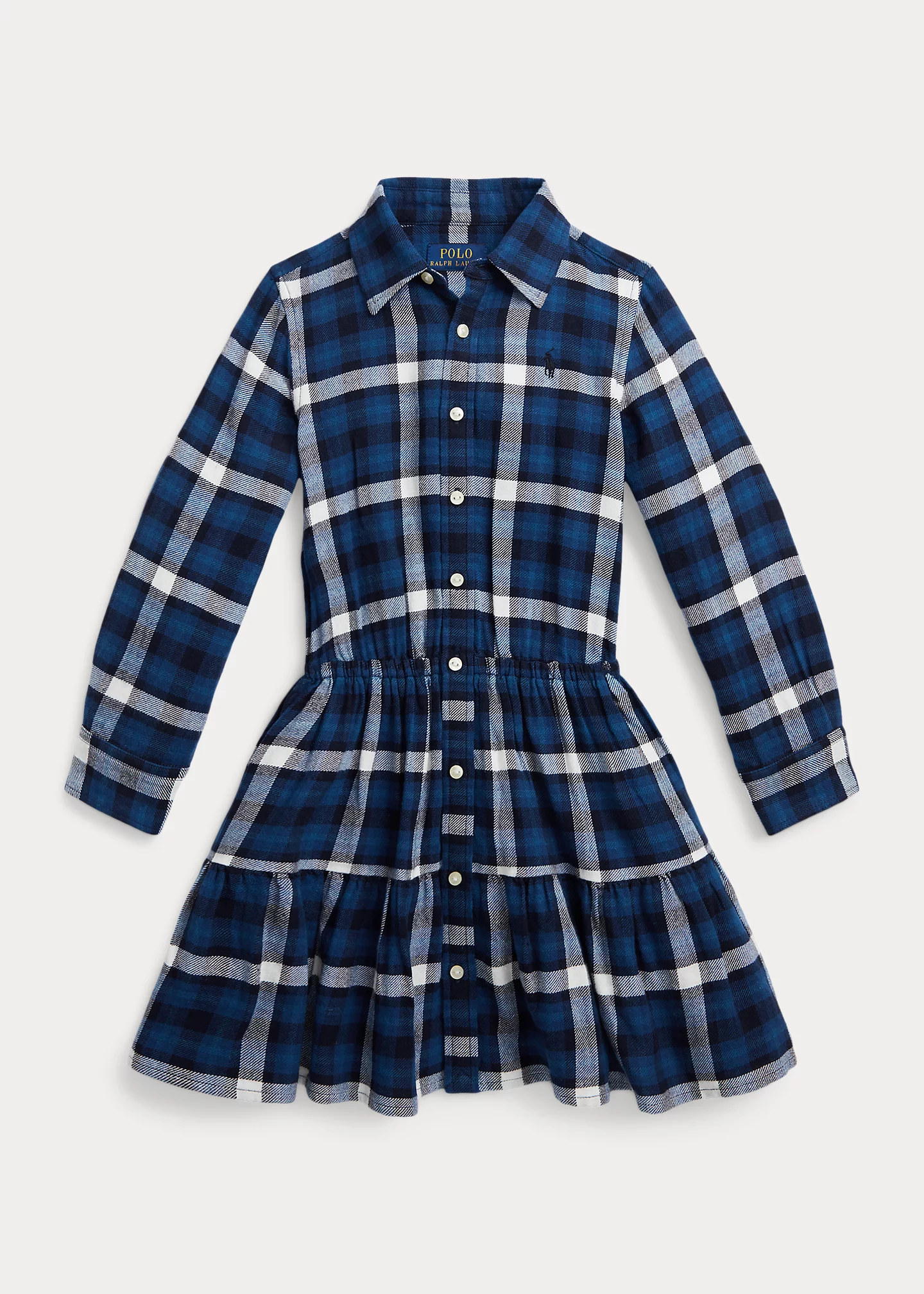 Plaid Tiered Cotton Flannel Shirtdress