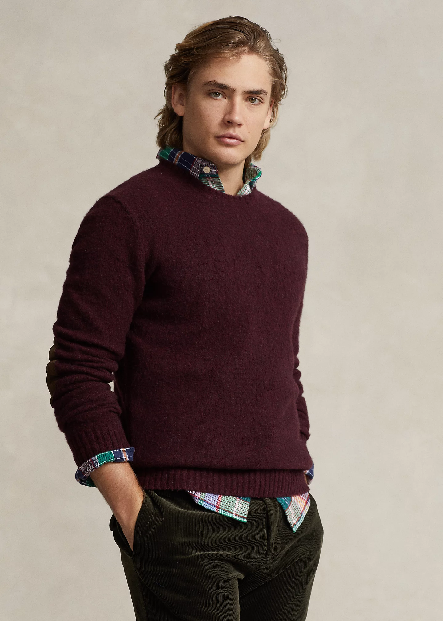 Suede-Patch Wool-Cashmere Sweater
