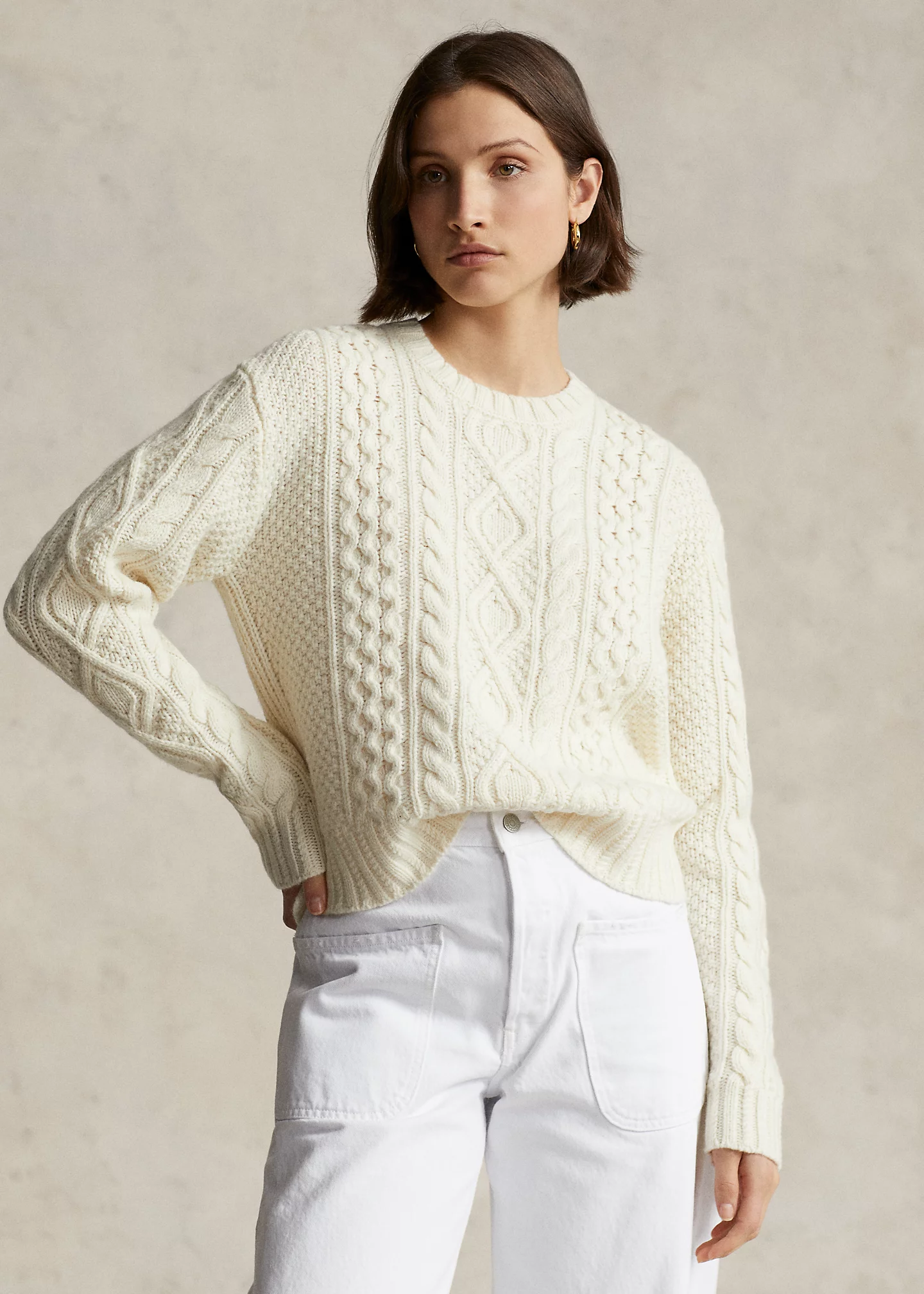 Aran-Knit Wool-Blend Crewneck Sweater