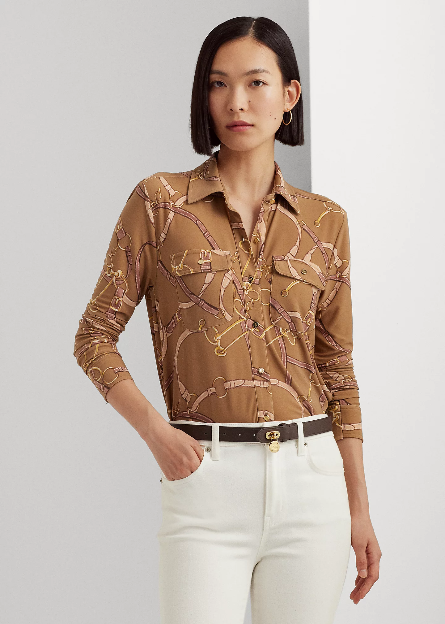 Belting-Print Stretch Jersey Shirt