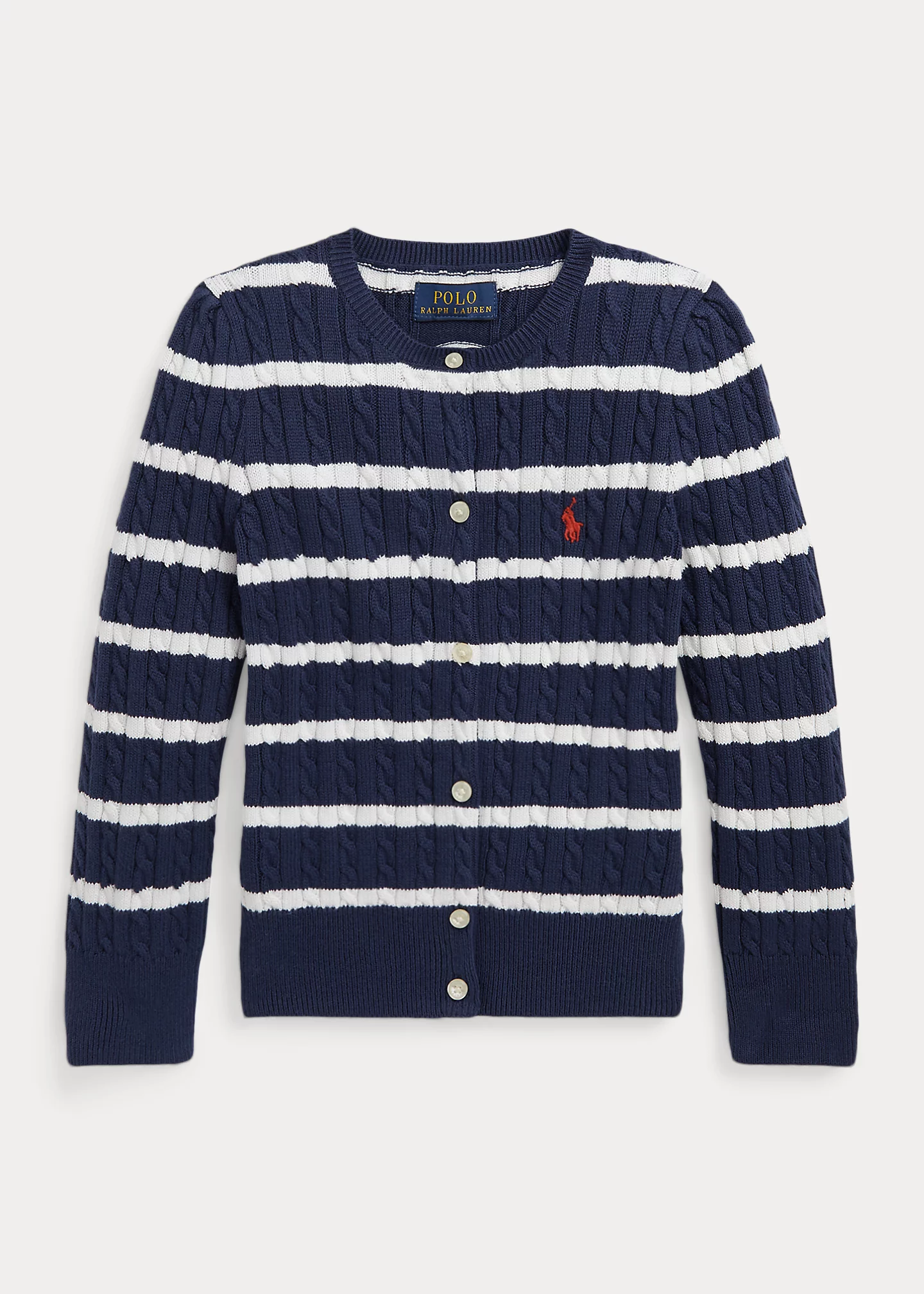 Striped Mini-Cable Cotton Cardigan