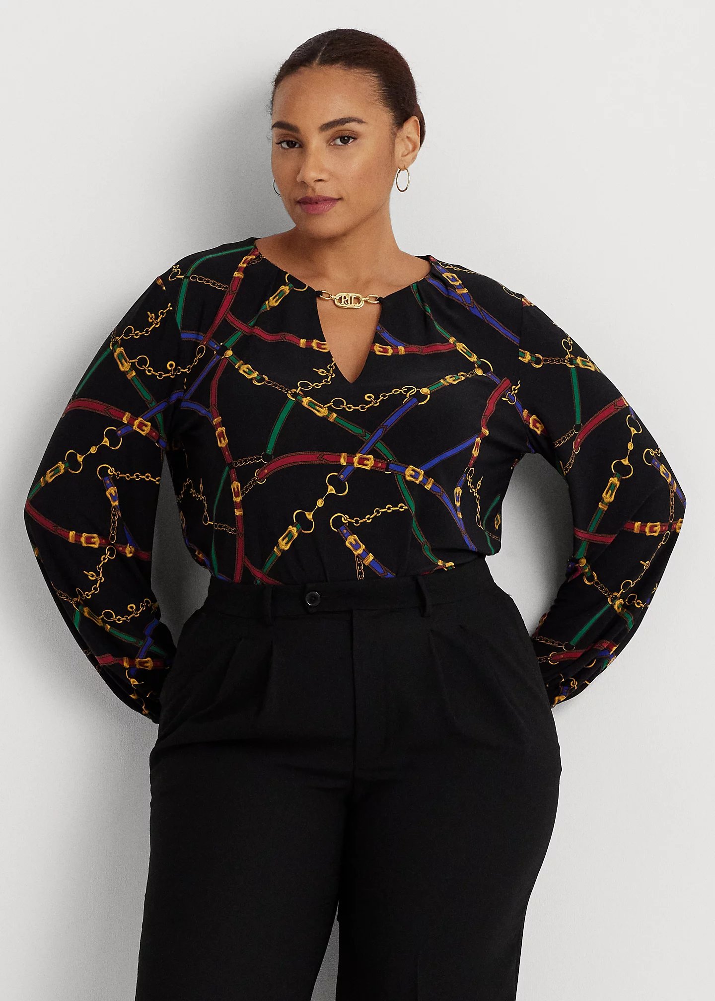 Print Logo-Trim Stretch Jersey Top