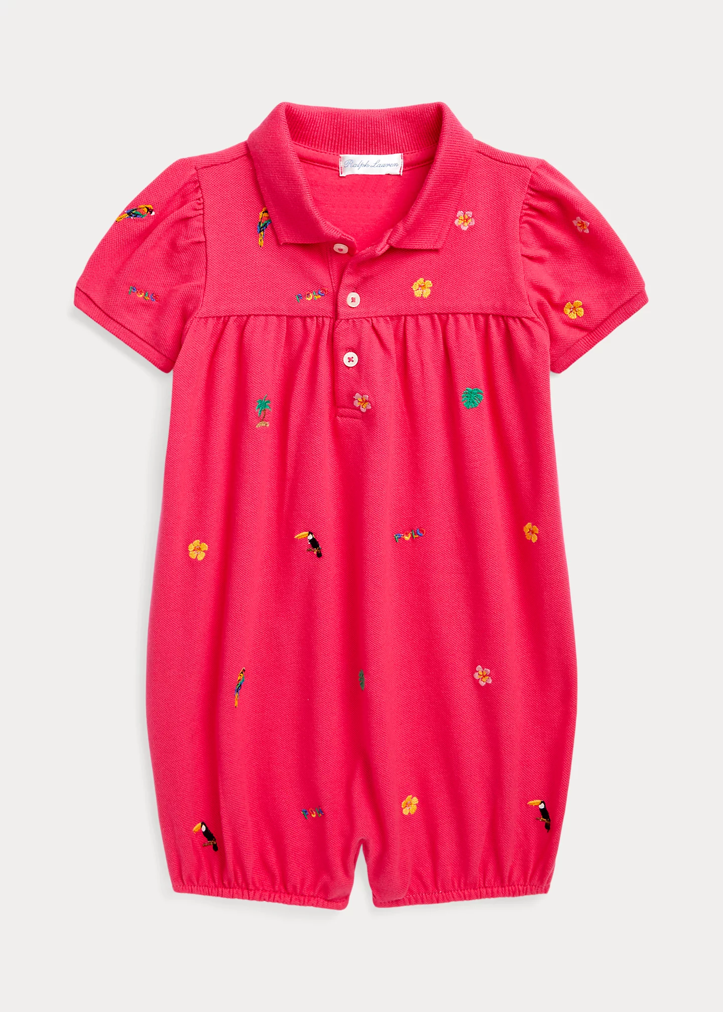 Tropical-Embroidery Mesh Polo Shortall