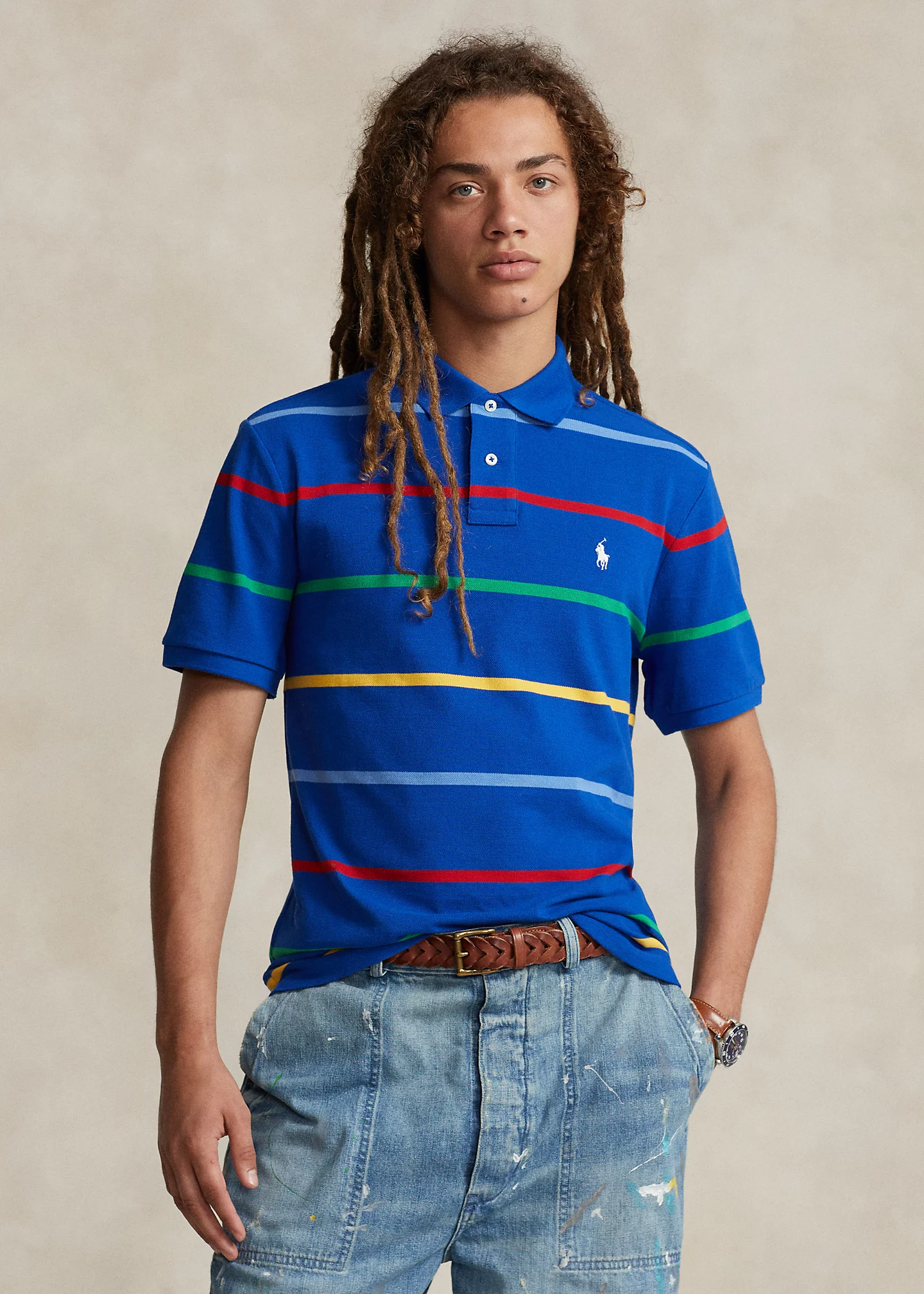 Classic Fit Striped Mesh Polo Shirt