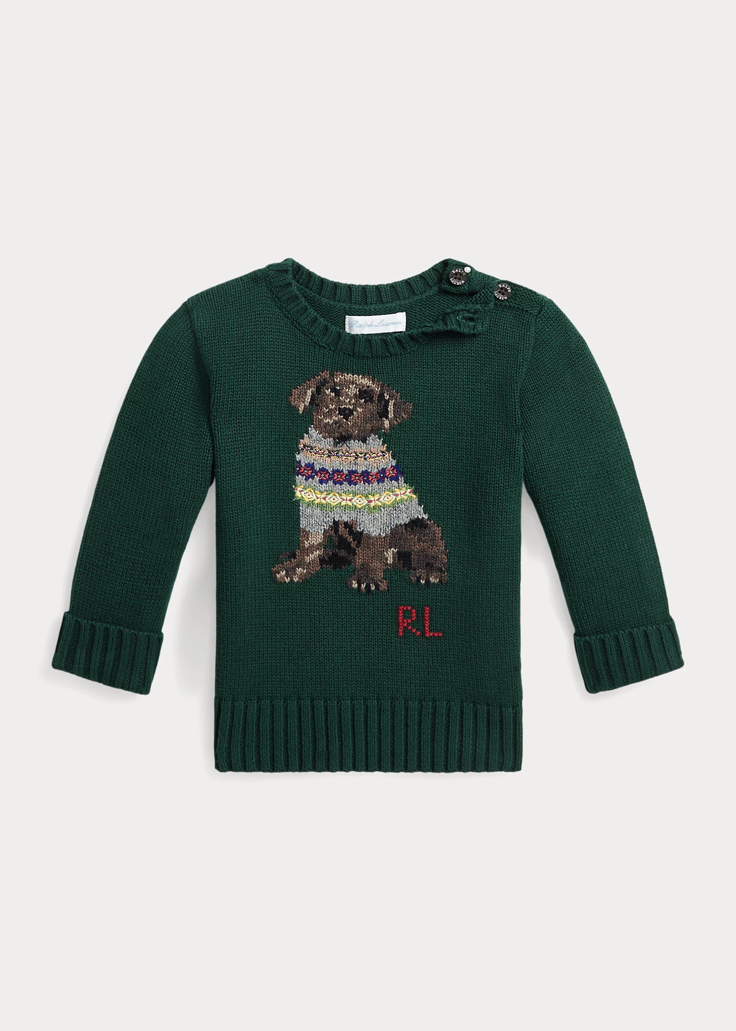 Dog-Intarsia Crewneck Sweater